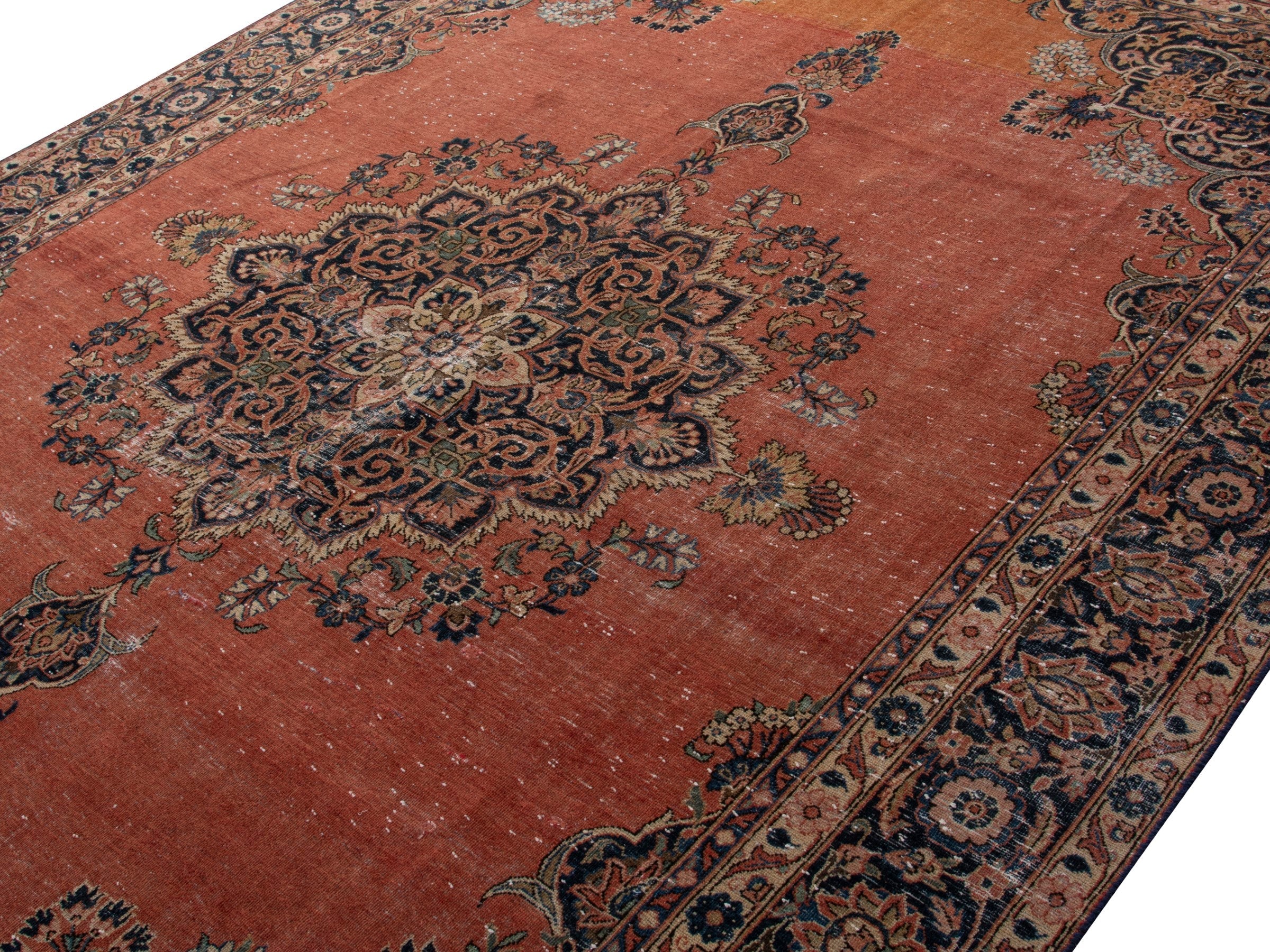 Persian Kashan oversized rug in rust and navy, view 4 of 20