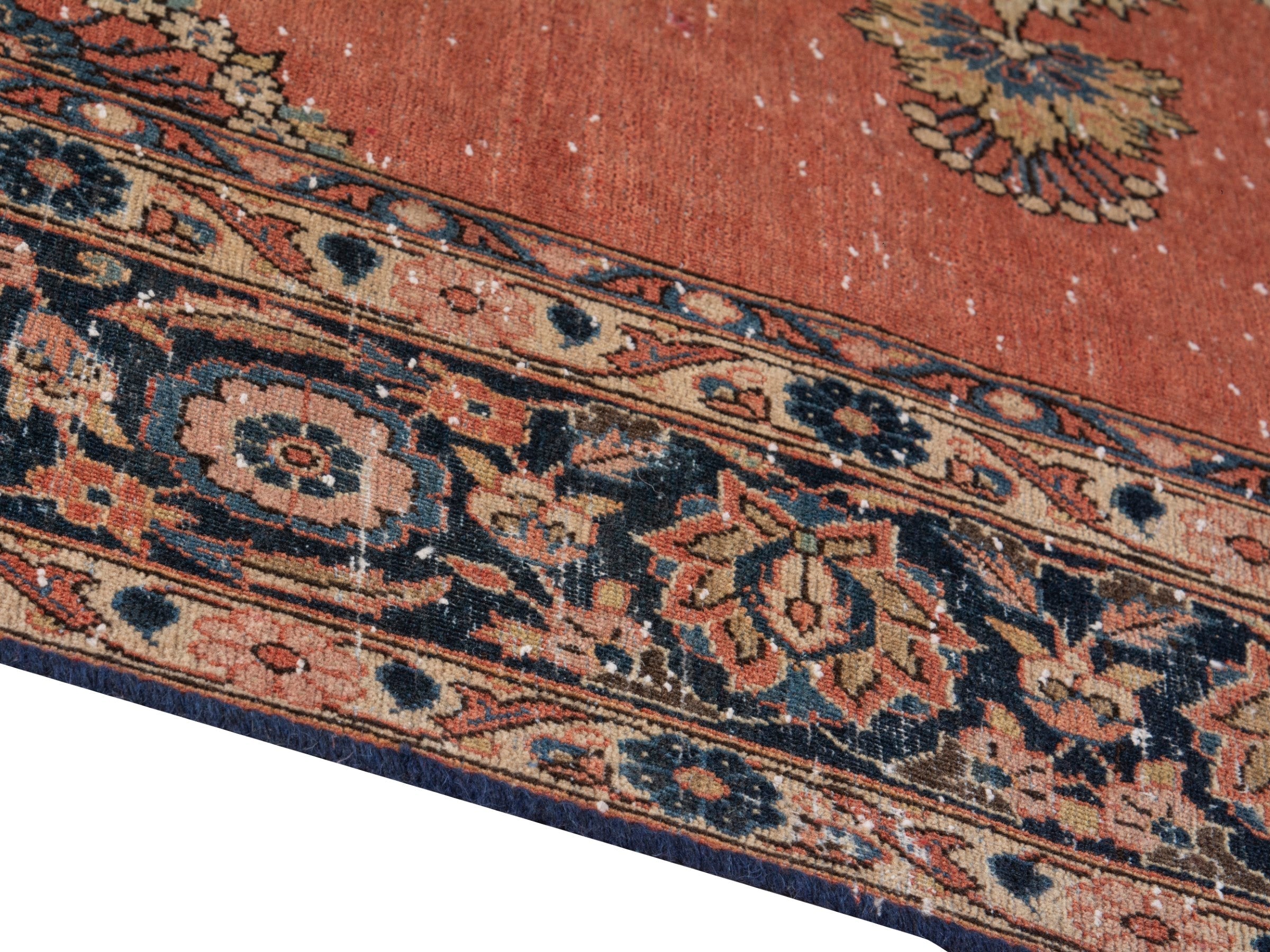 Persian Kashan oversized rug in rust and navy, view 8 of 20