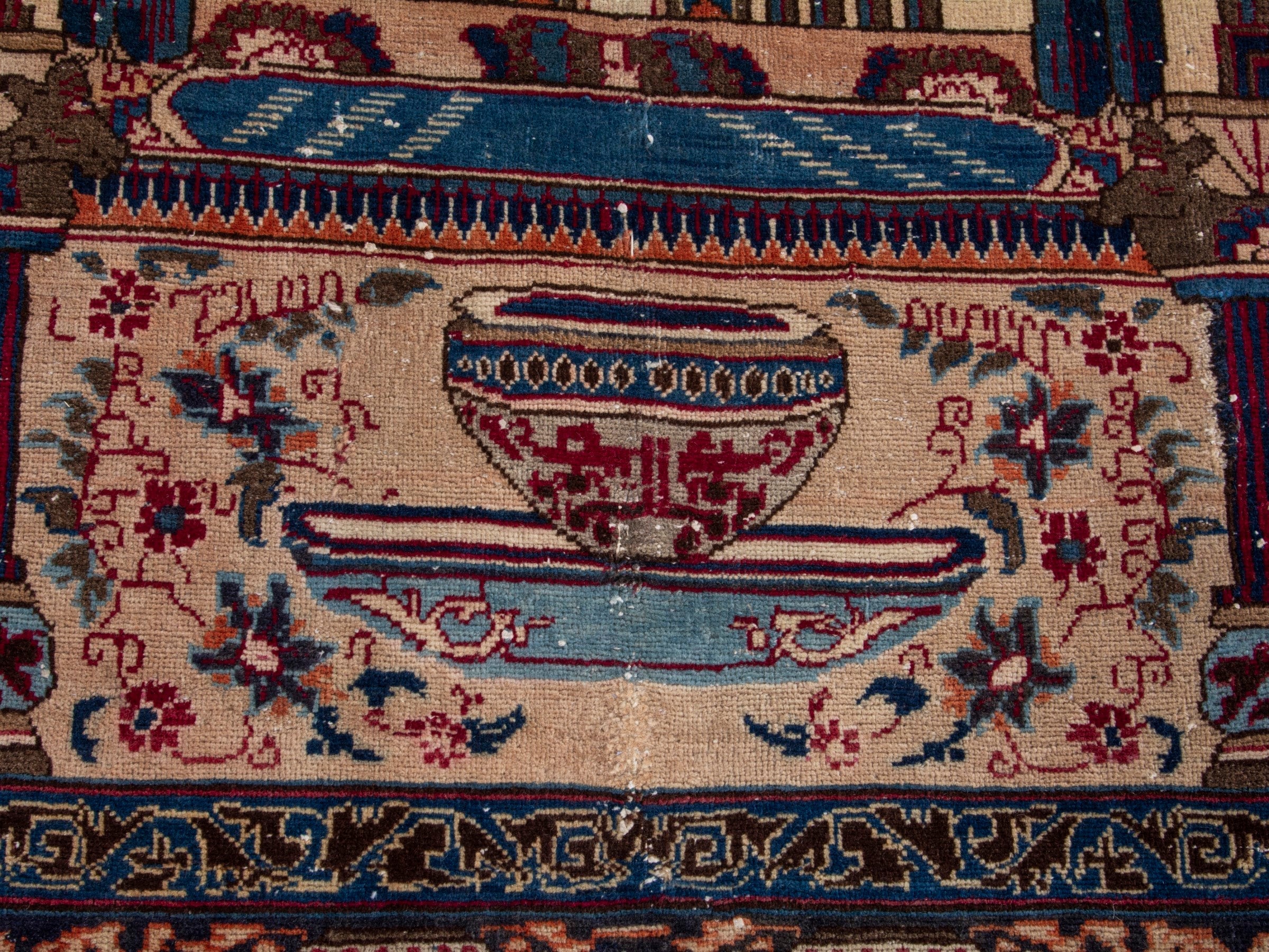 Persian Kashmar area rug in burgundy and cream, view 10 of 18