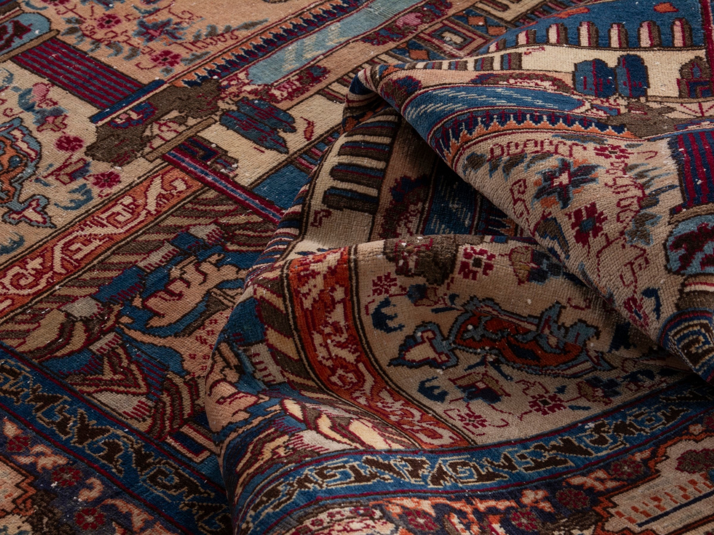 Persian Kashmar area rug in burgundy and cream, view 16 of 18