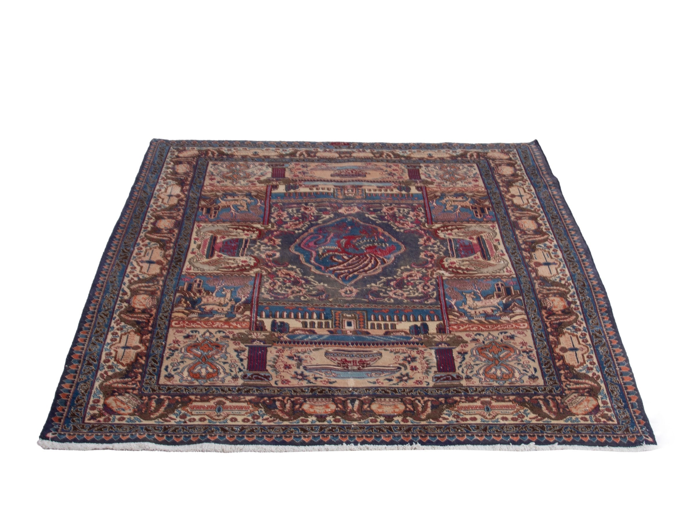 Persian Kashmar area rug in burgundy and cream, view 2 of 18