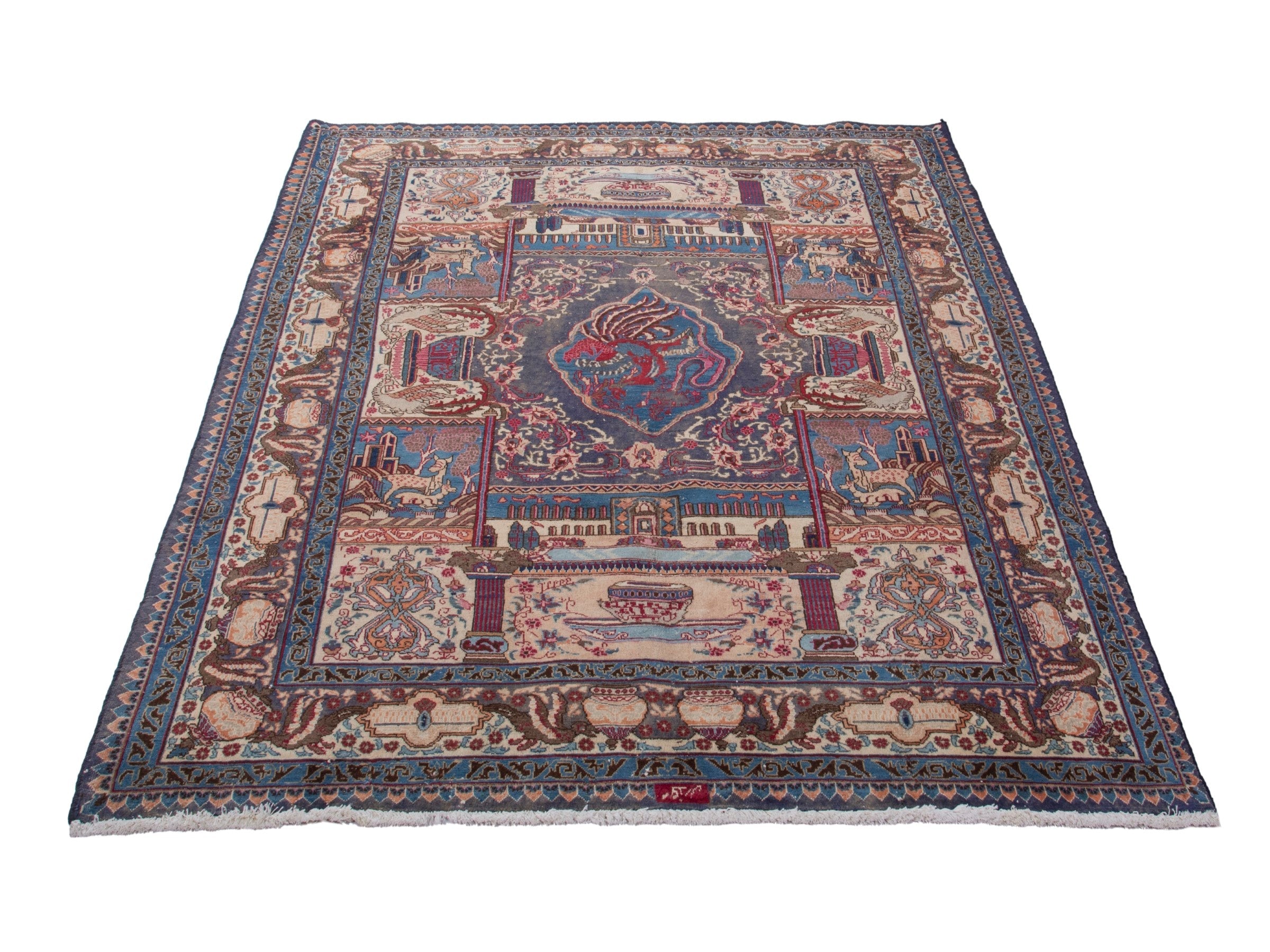 Persian Kashmar area rug in burgundy and cream, view 3 of 18