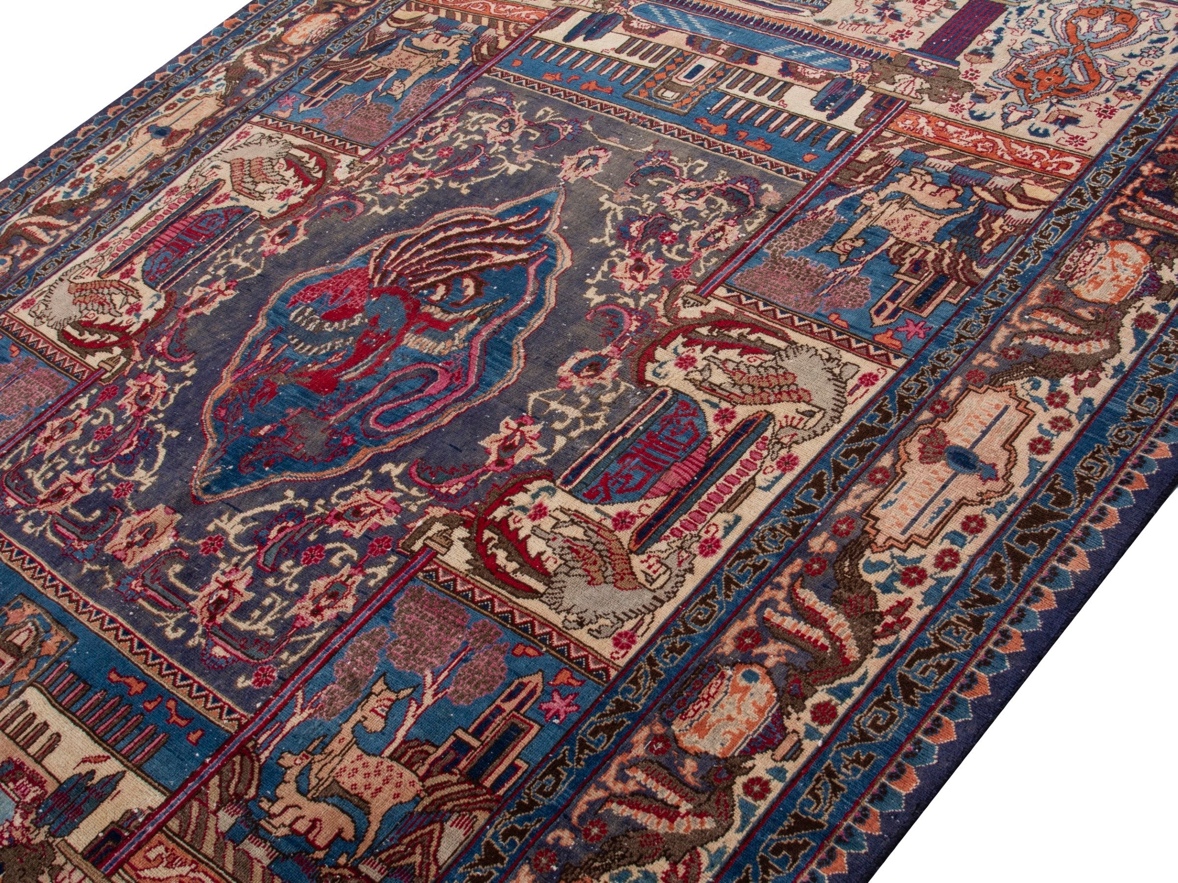 Persian Kashmar area rug in burgundy and cream, view 4 of 18