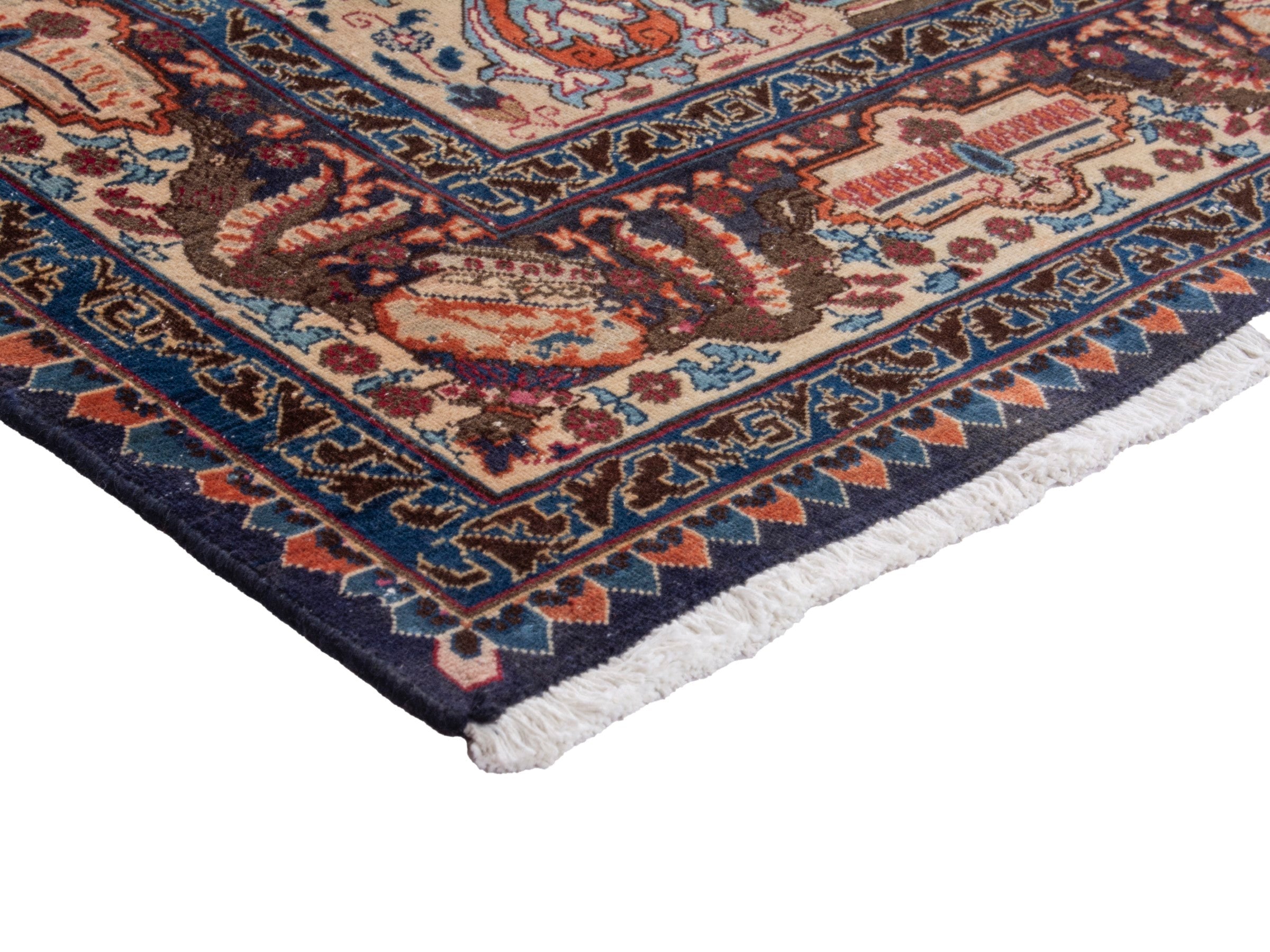 Persian Kashmar area rug in burgundy and cream, view 6 of 18
