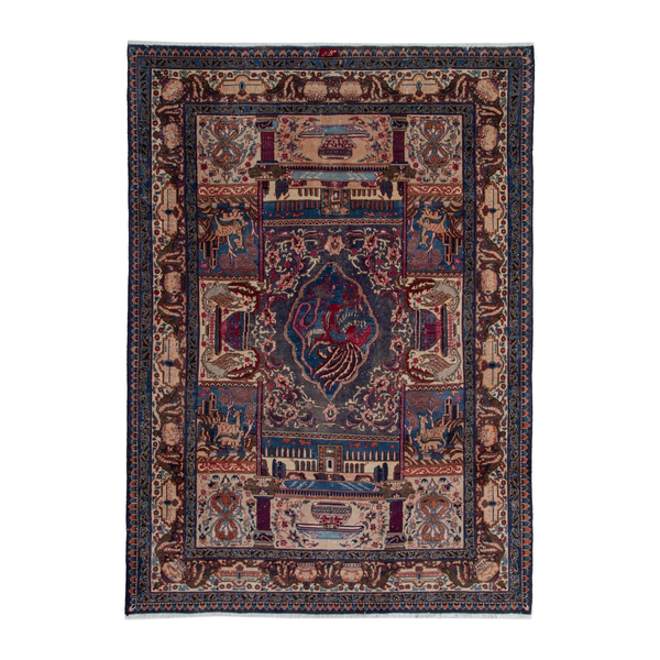 Persian Kashmar area rug in burgundy and cream, 6'9" x 9'5"