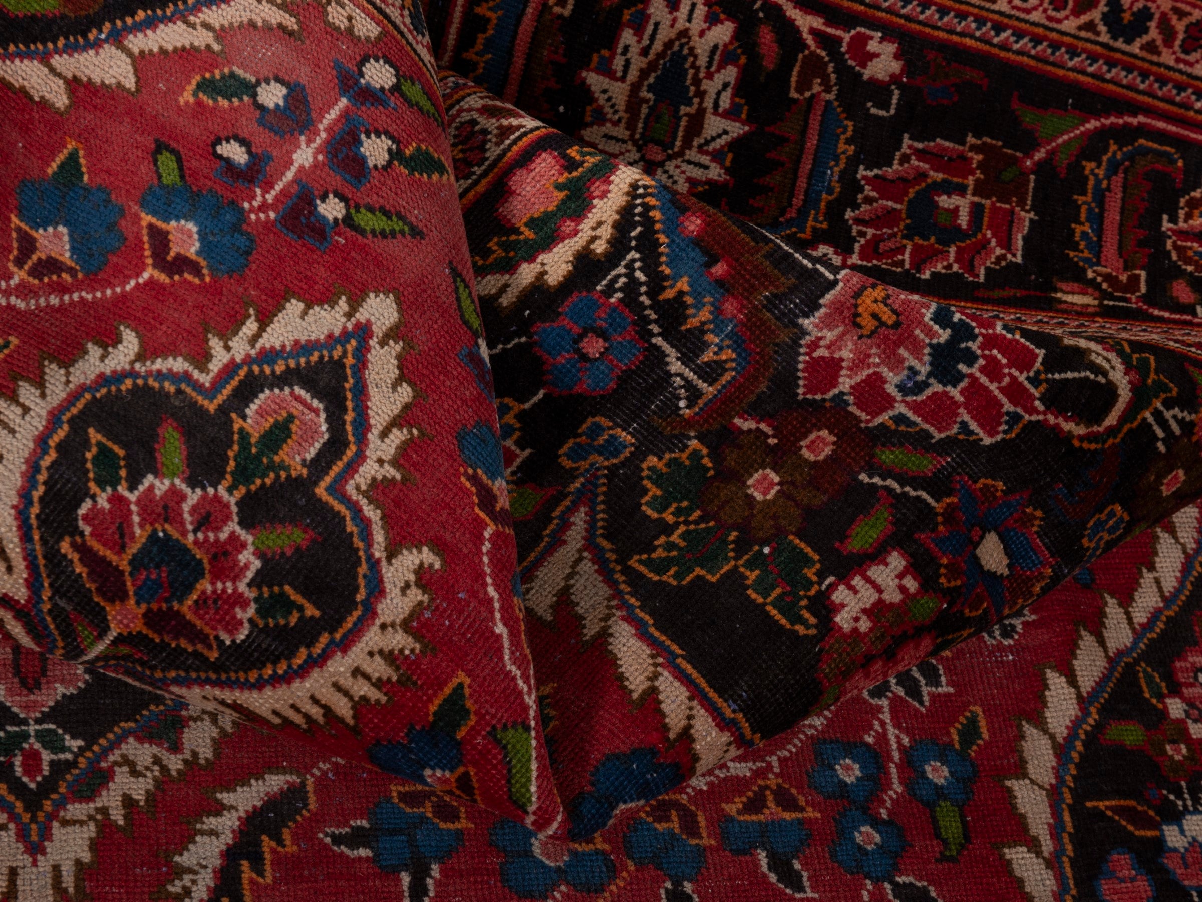 Persian Kashan oversized rug in deep red and dark brown, view 17 of 20