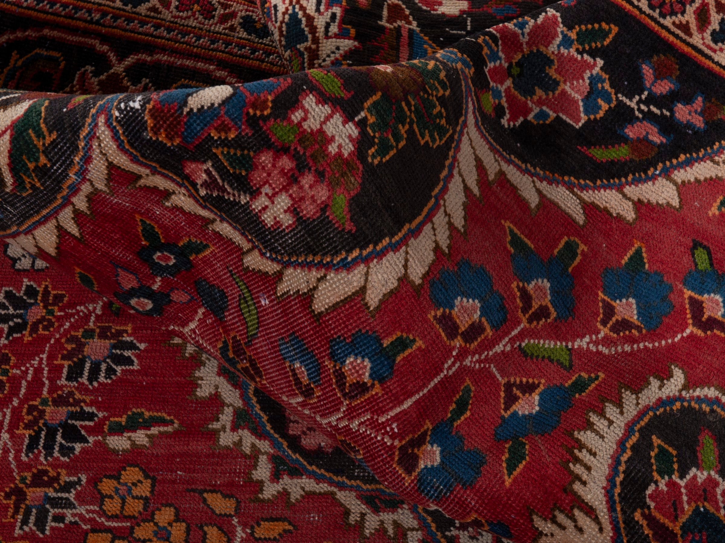 Persian Kashan oversized rug in deep red and dark brown, view 18 of 20