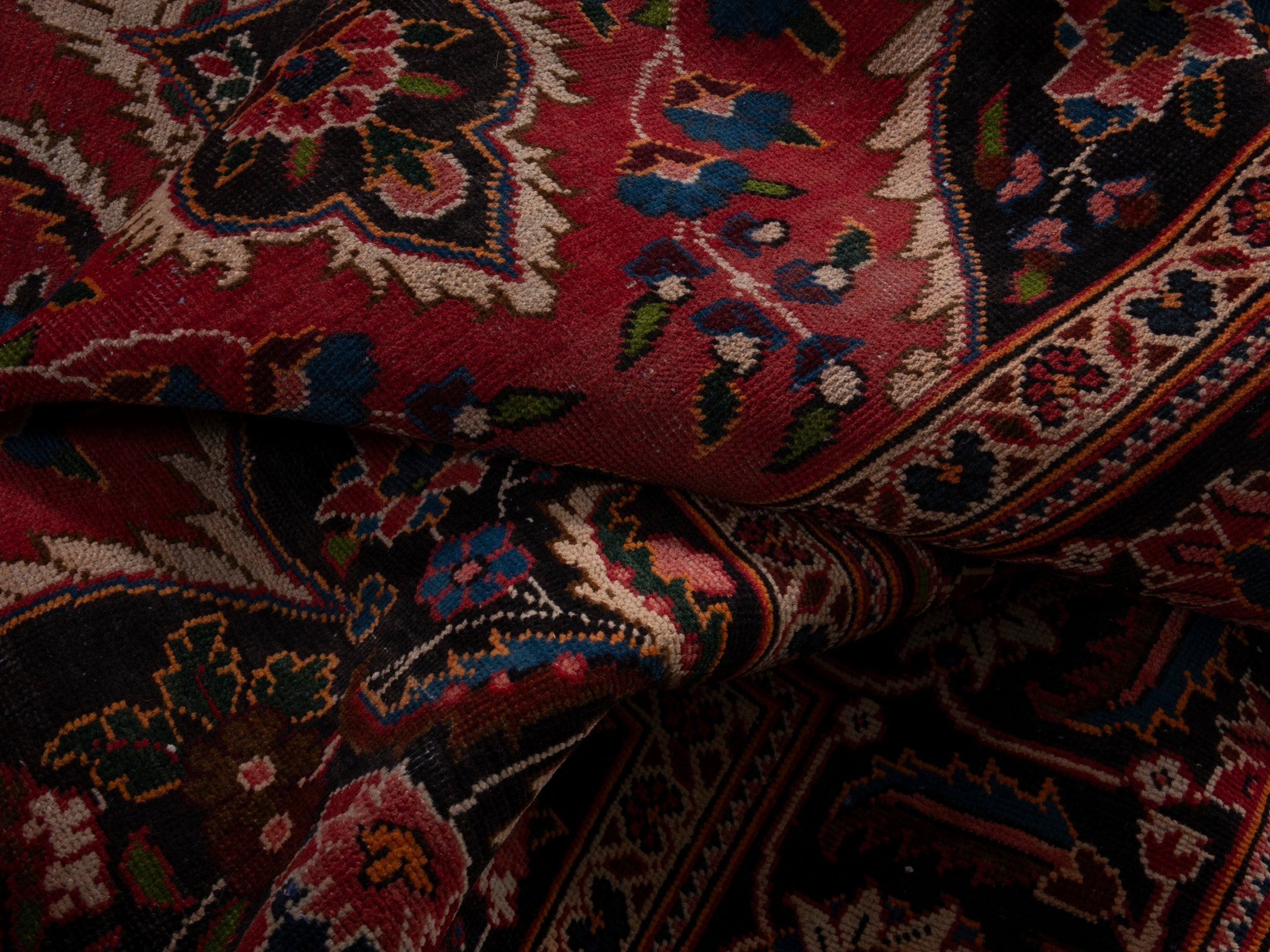 Persian Kashan oversized rug in deep red and dark brown, view 19 of 20