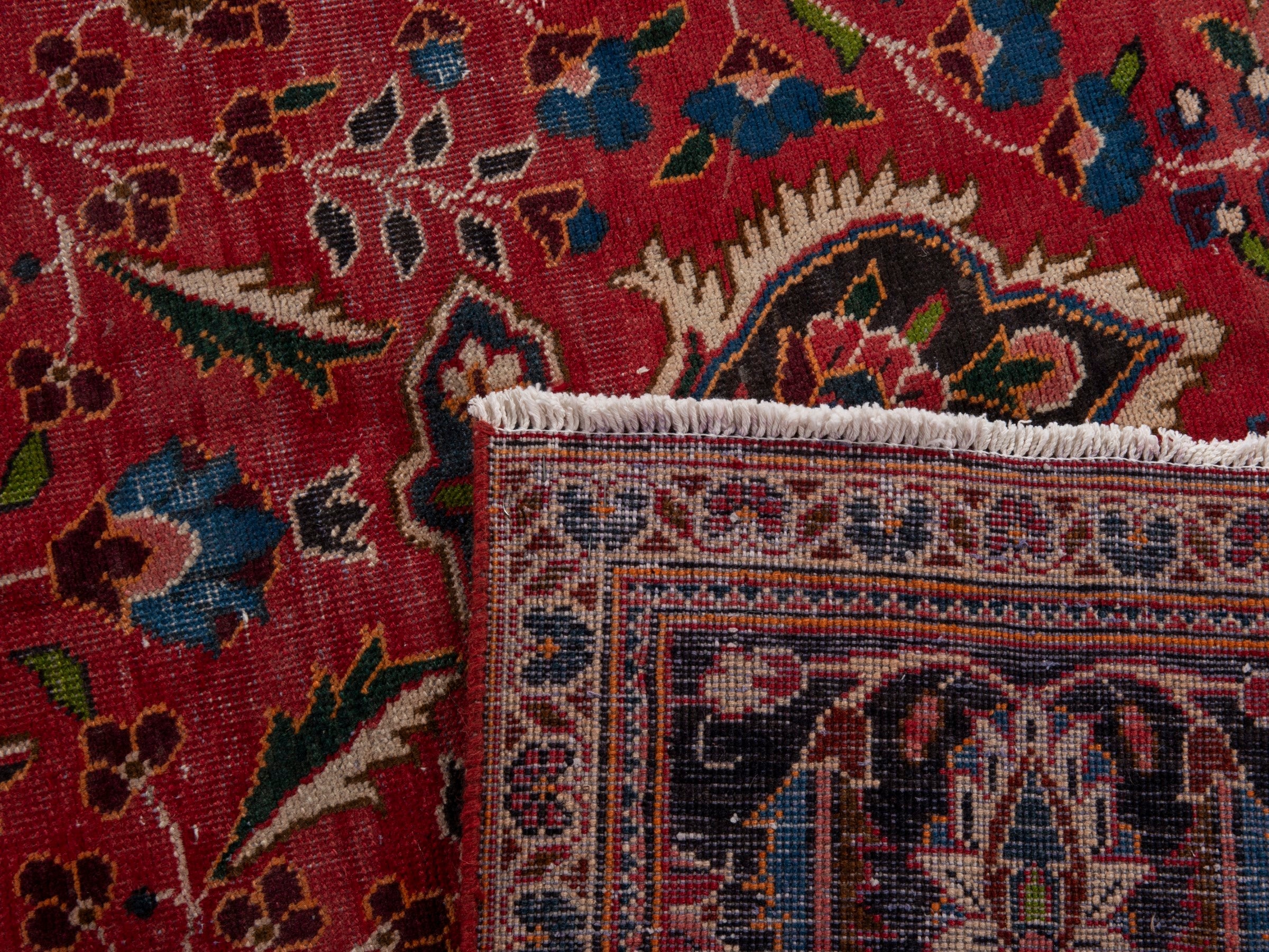 Persian Kashan oversized rug in deep red and dark brown, view 20 of 20