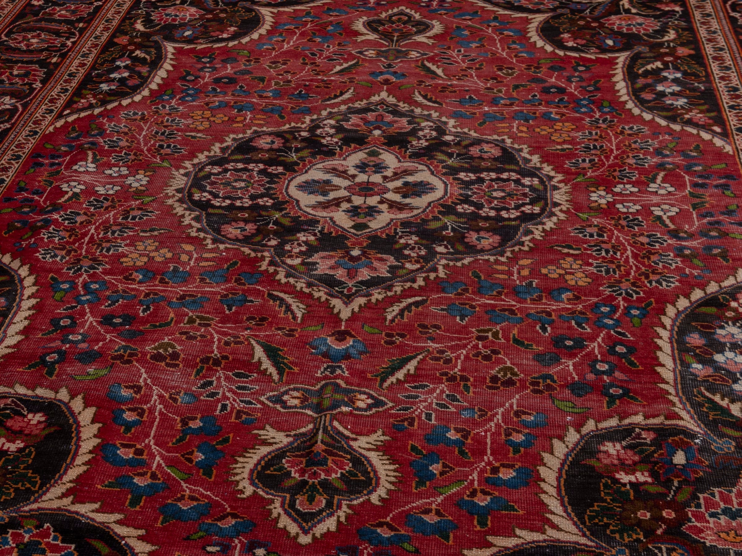 Persian Kashan oversized rug in deep red and dark brown, view 9 of 20