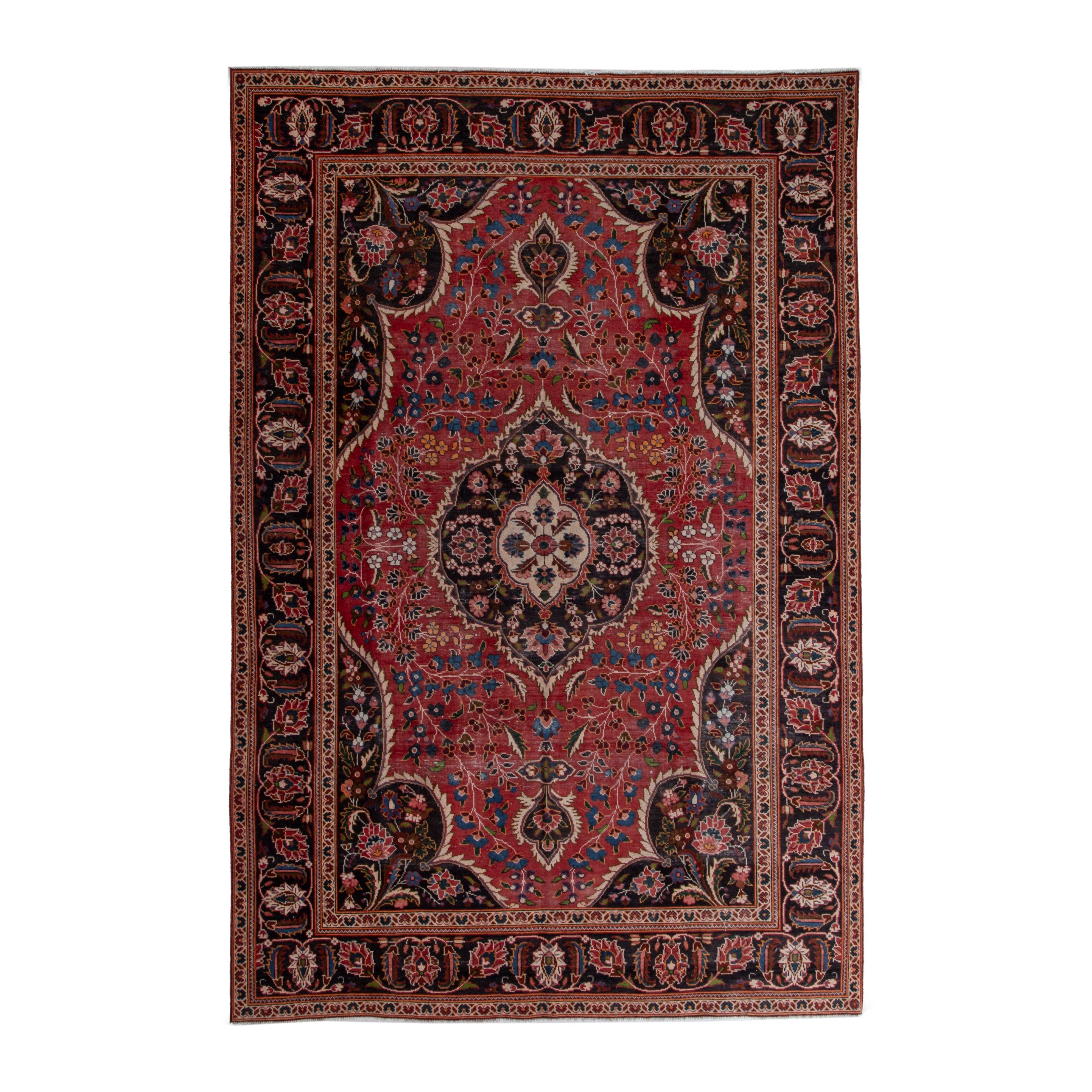Persian Kashan oversized rug in deep red and dark brown, 7'10" x 11'6"