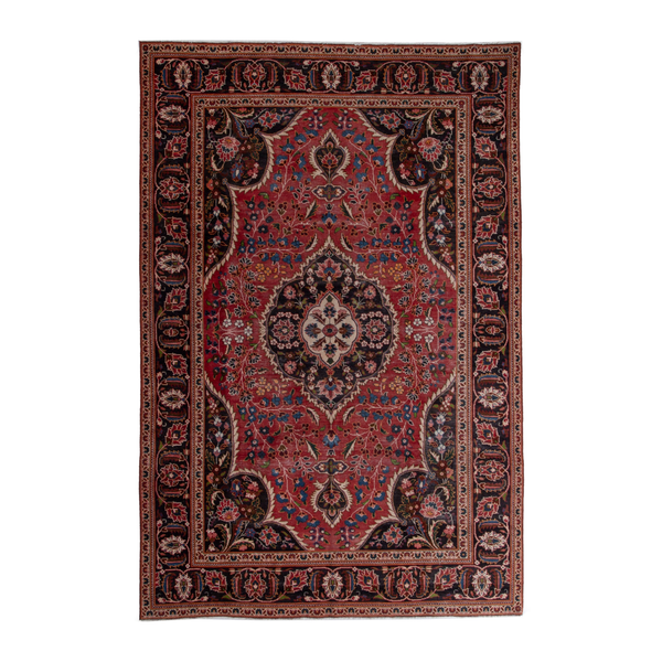Persian Kashan oversized rug in deep red and dark brown, 7'10" x 11'6"