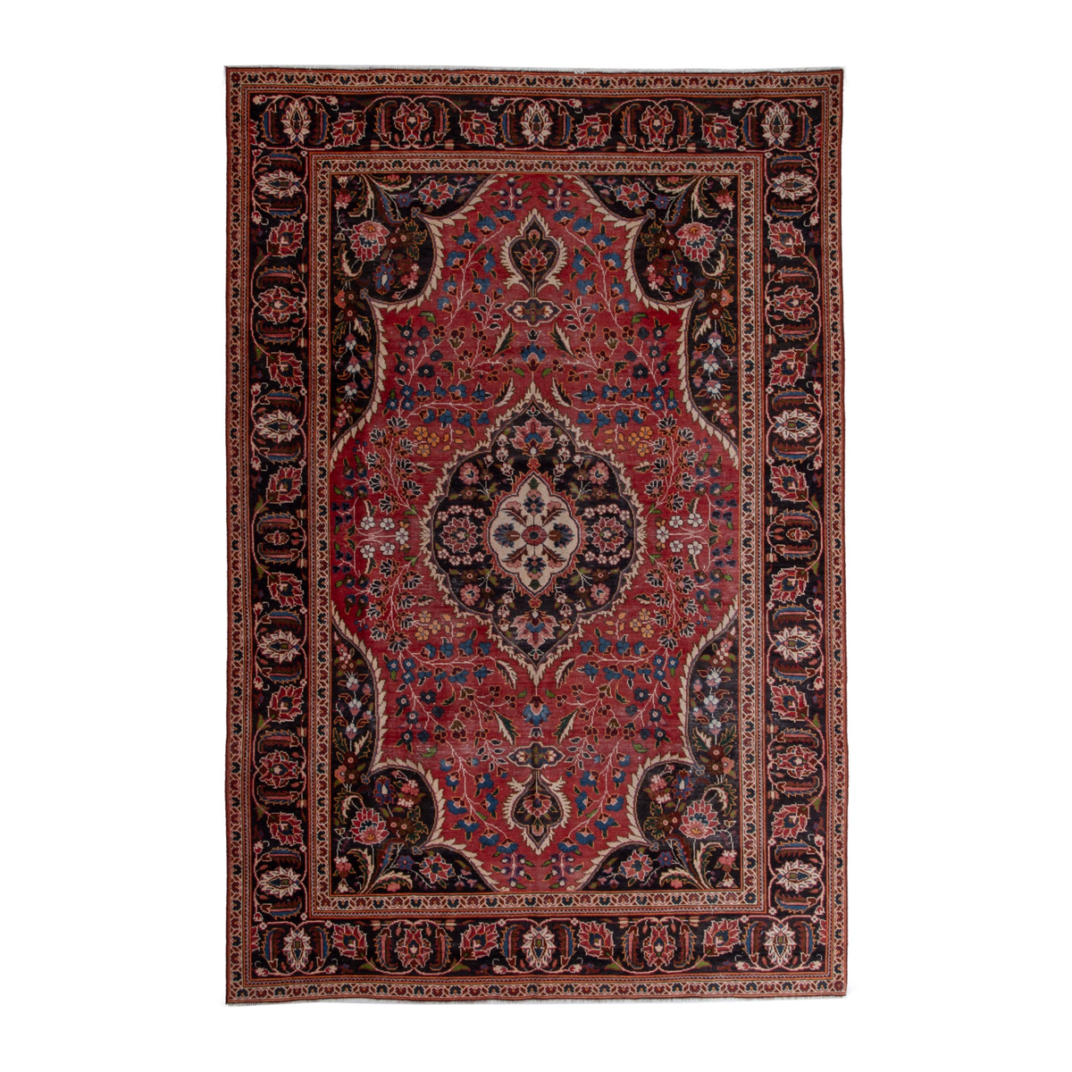 Persian Kashan oversized rug in deep red and dark brown, 7'10" x 11'6"