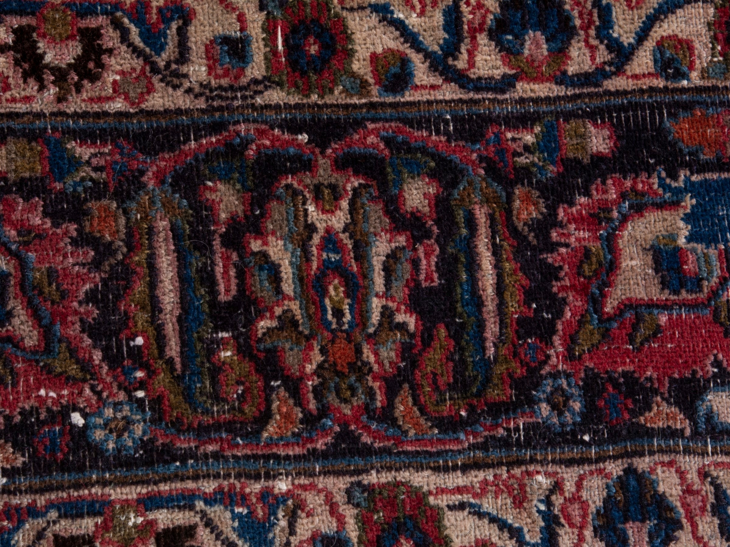 Persian Mashhad oversized rug in burgundy and navy, view 11 of 18