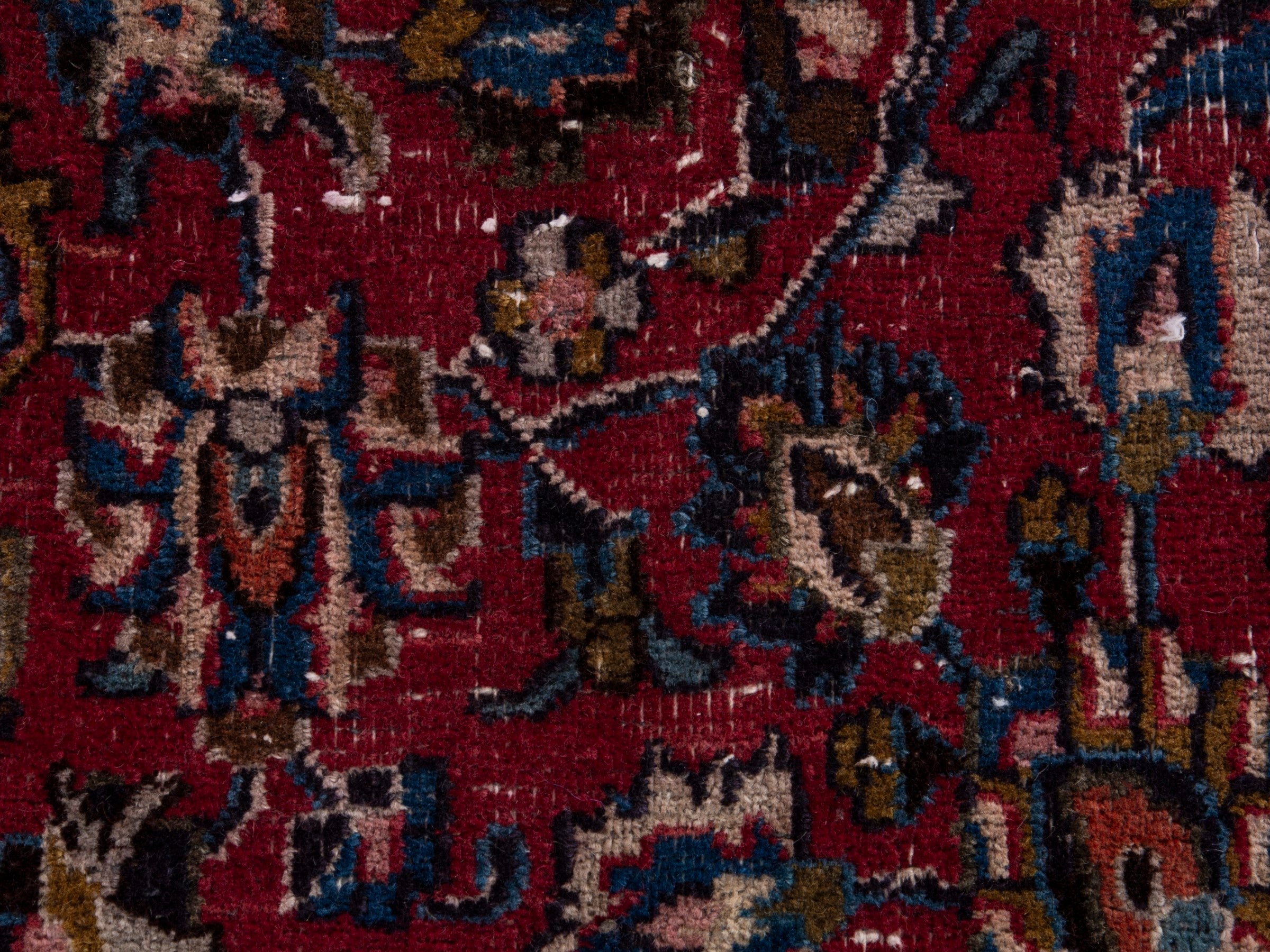 Persian Mashhad oversized rug in burgundy and navy, view 12 of 18