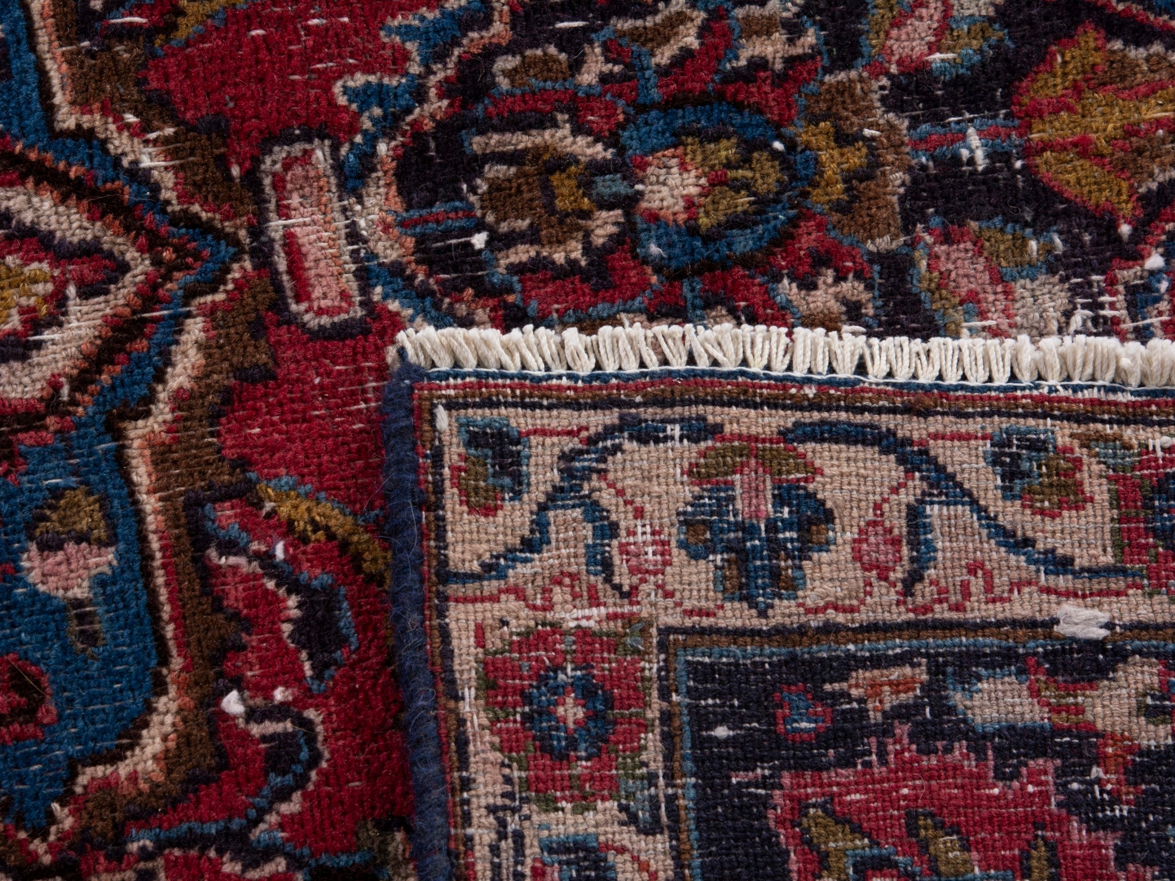 Persian Mashhad oversized rug in burgundy and navy, view 18 of 18