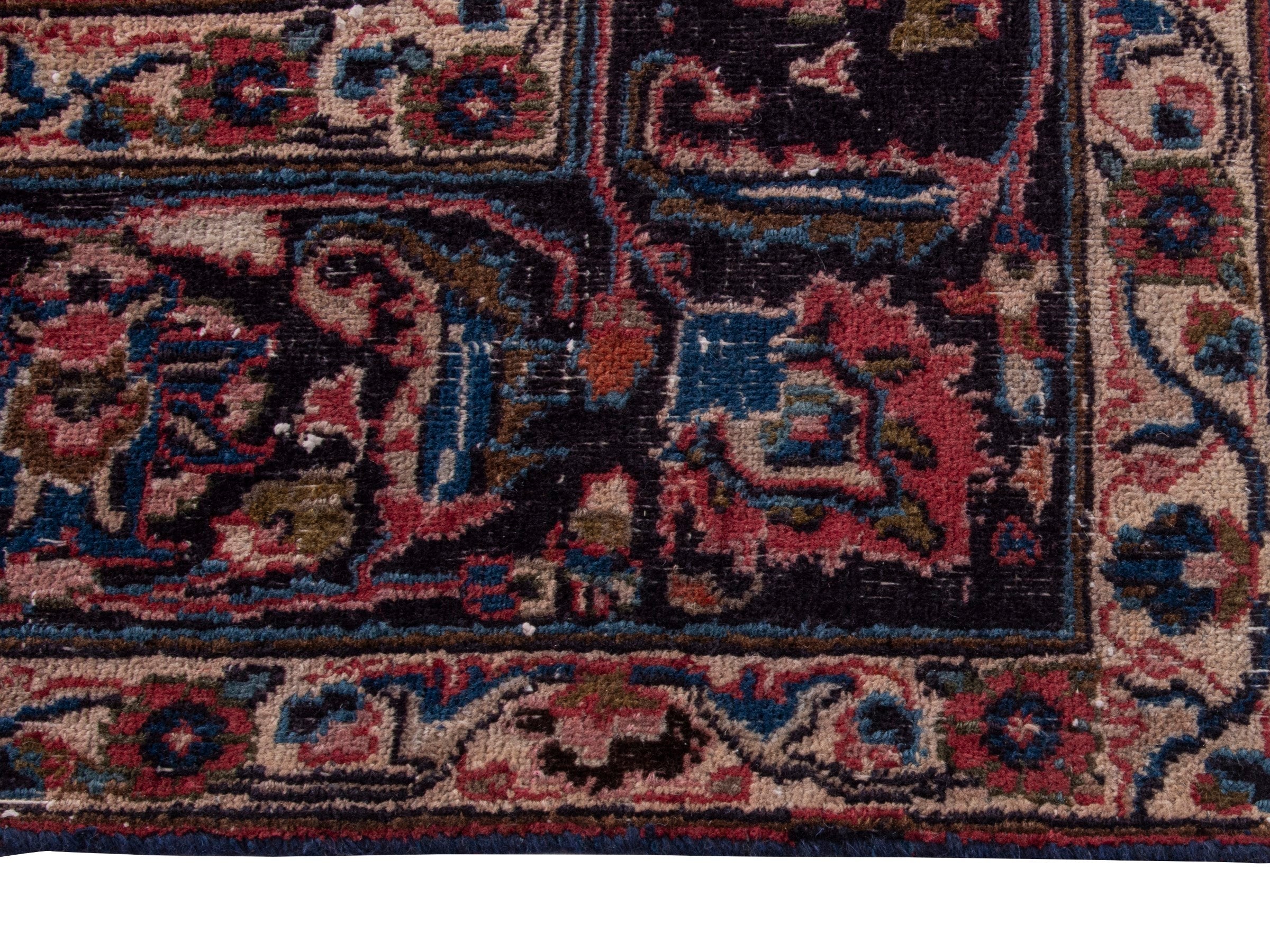 Persian Mashhad oversized rug in burgundy and navy, view 5 of 18