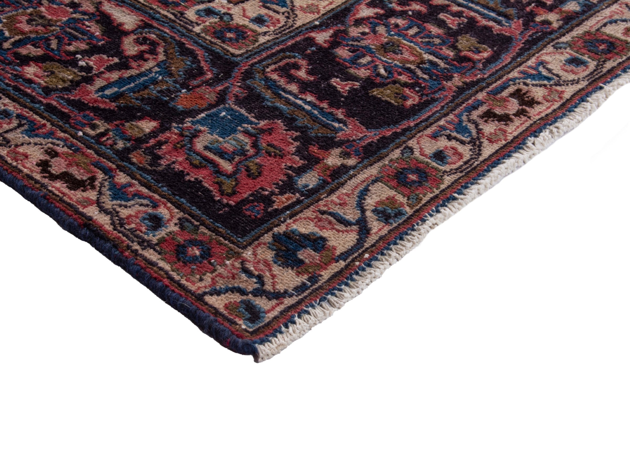 Persian Mashhad oversized rug in burgundy and navy, view 6 of 18