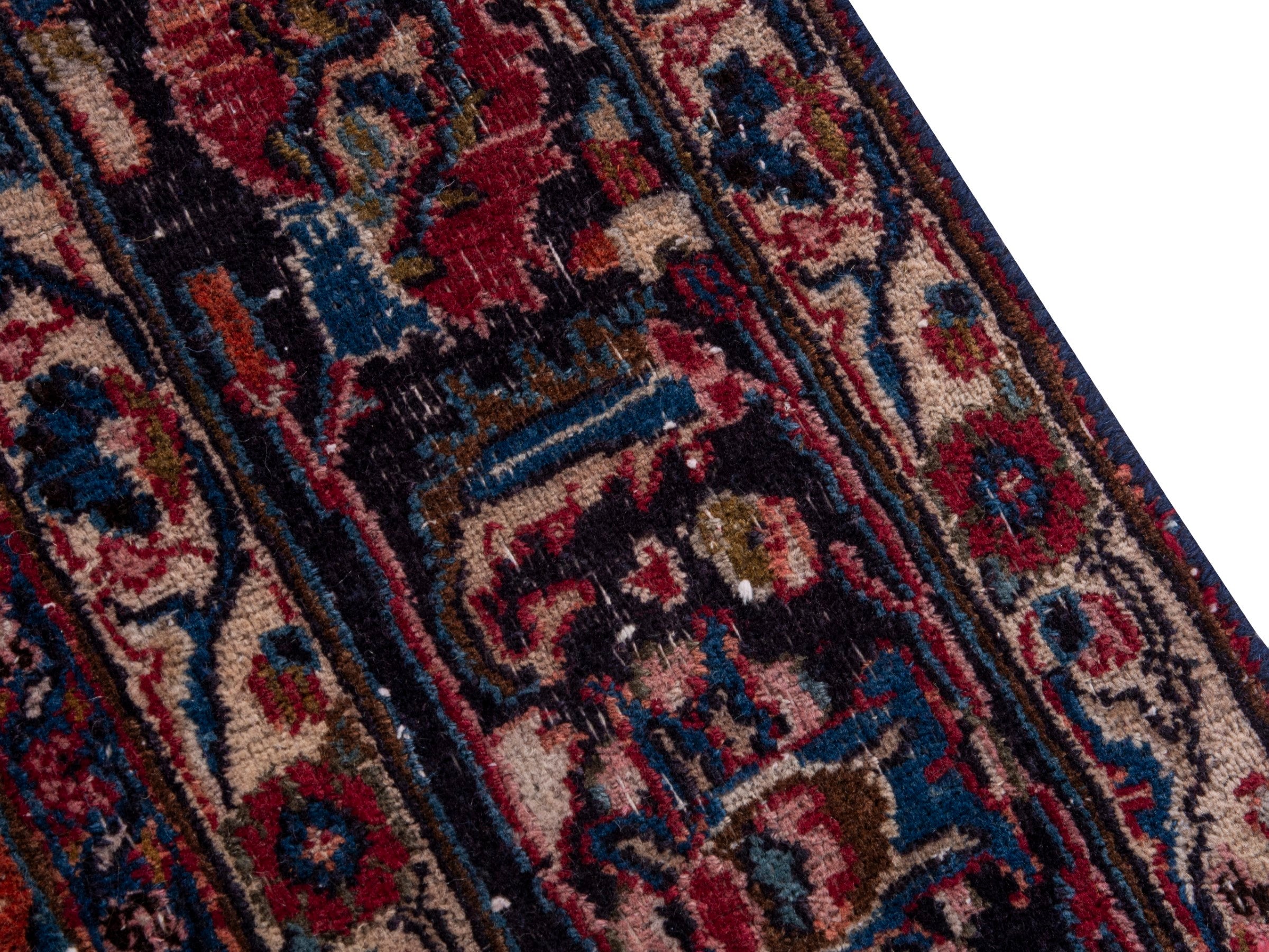 Persian Mashhad oversized rug in burgundy and navy, view 7 of 18
