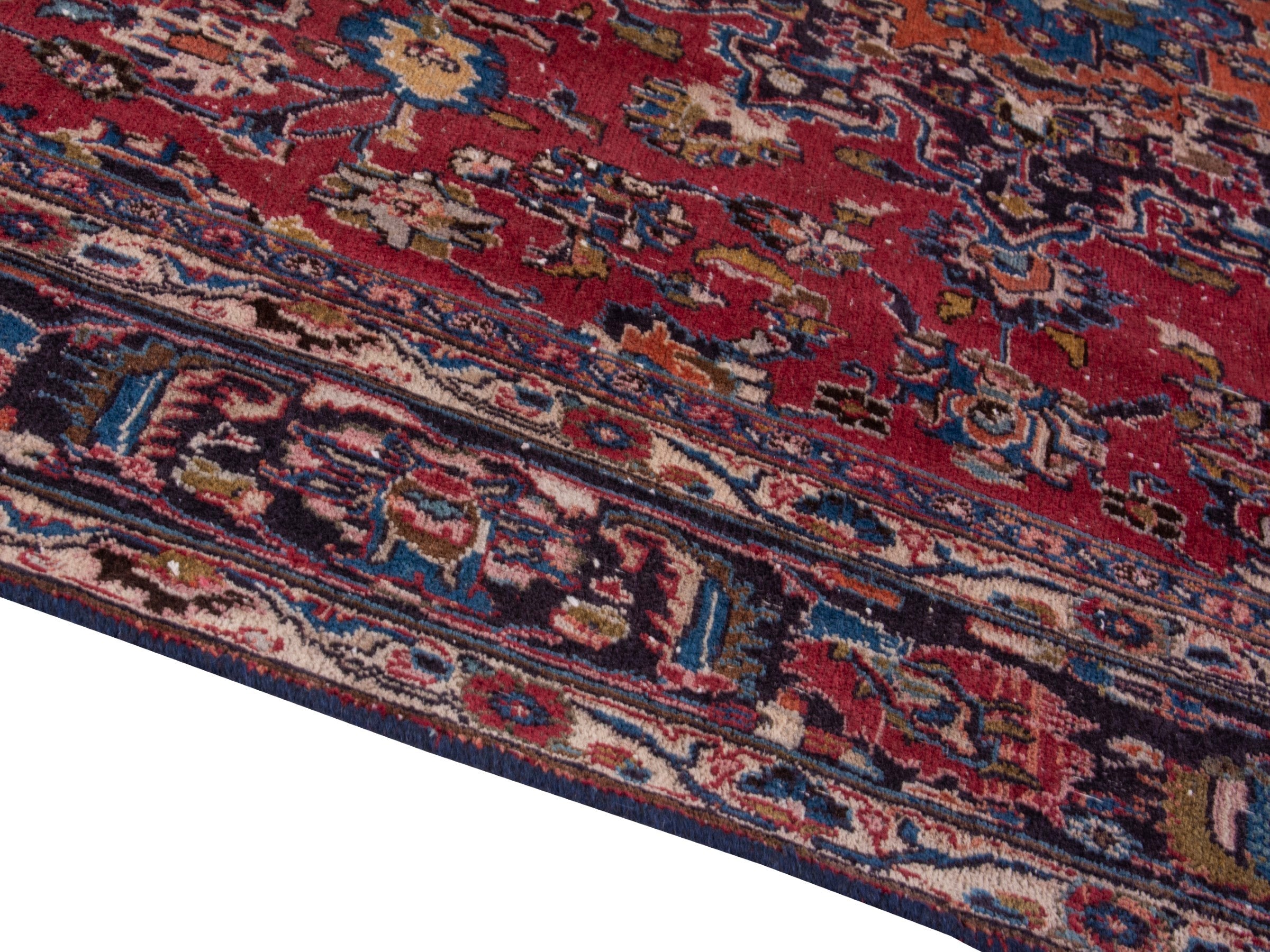 Persian Mashhad oversized rug in burgundy and navy, view 8 of 18