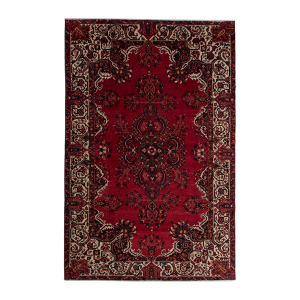 Persian Bakhtiari oversized rug in deep red and cream, 7'3" x 10'10"