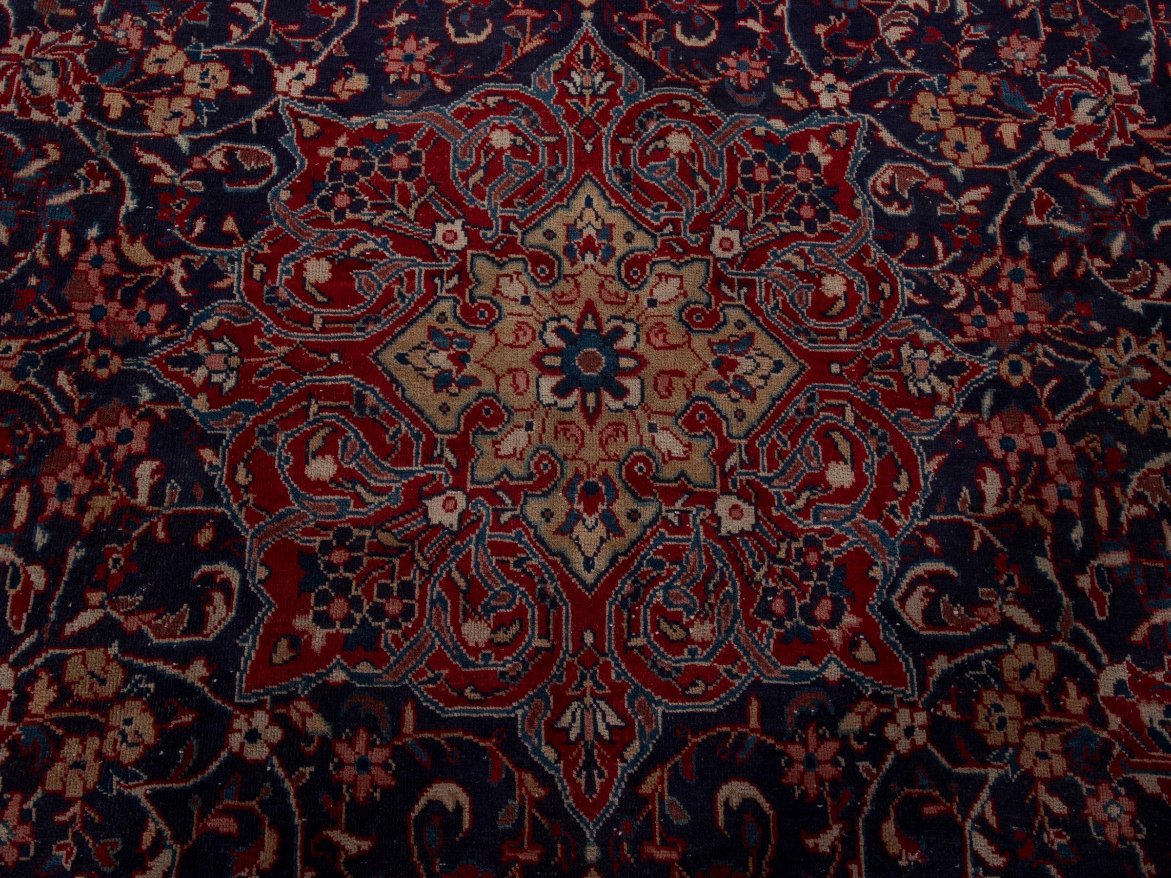 Persian Mahal oversized rug in navy and burgundy, view 13 of 19