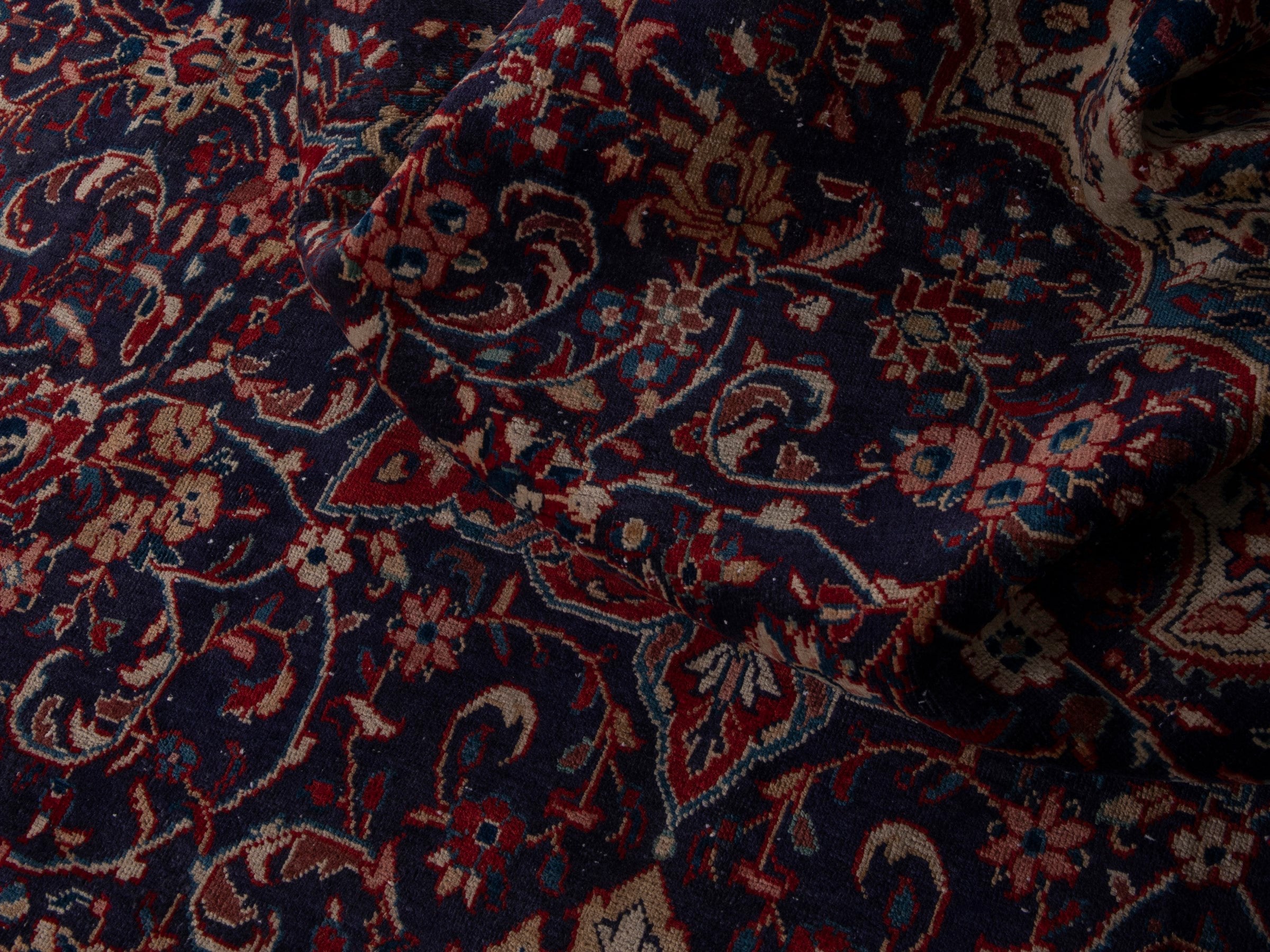 Persian Mahal oversized rug in navy and burgundy, view 15 of 19