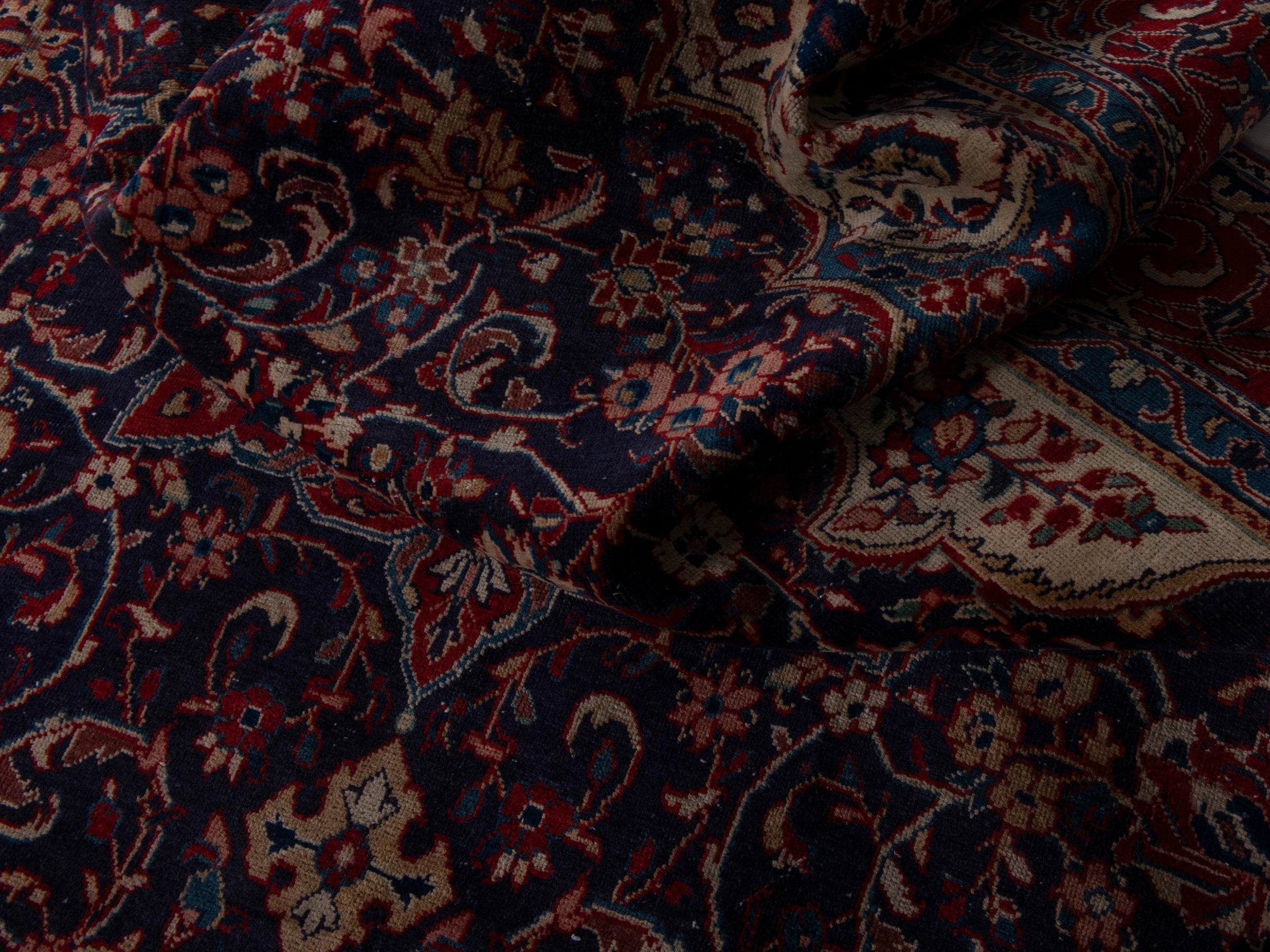 Persian Mahal oversized rug in navy and burgundy, view 16 of 19