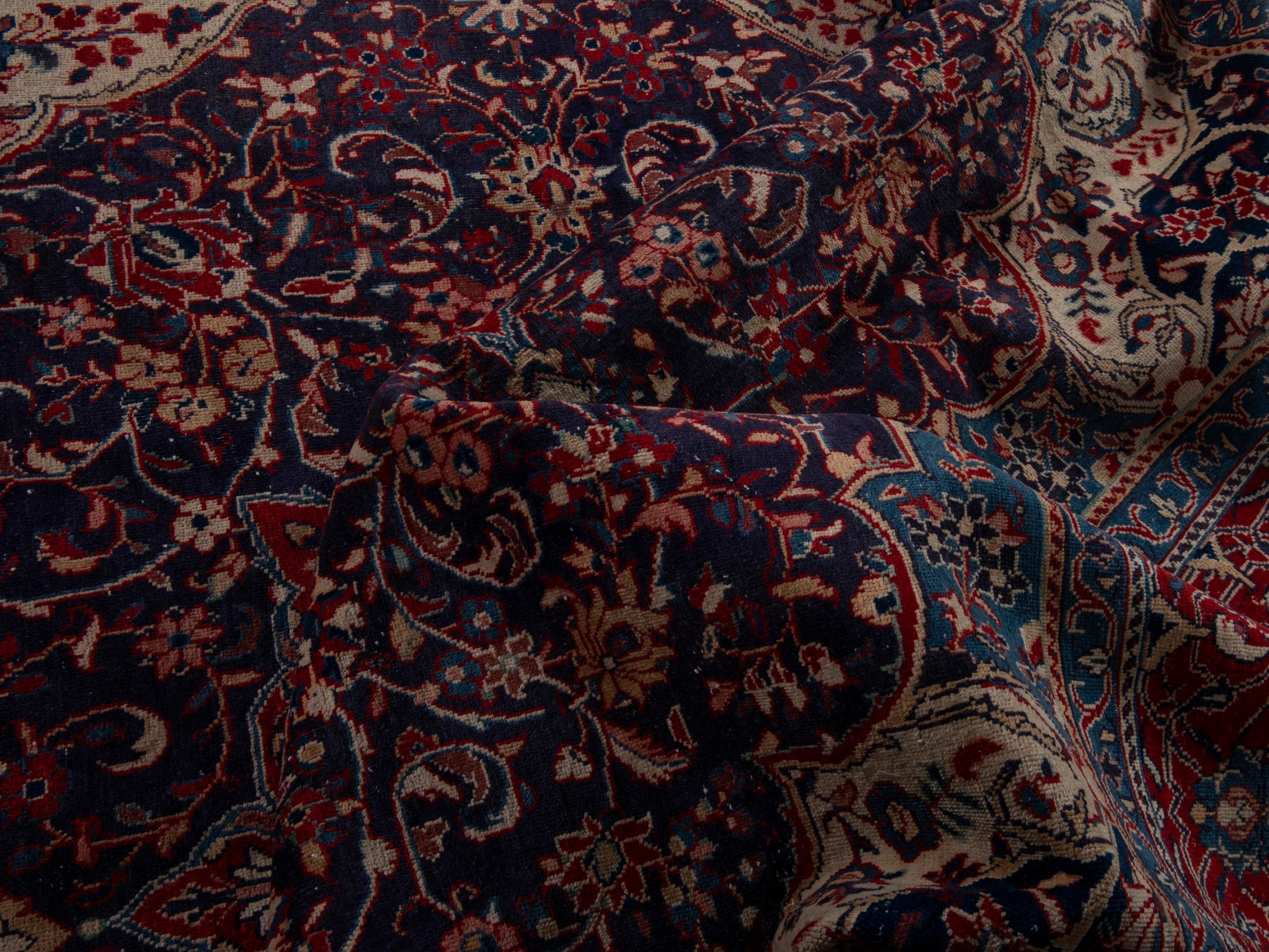 Persian Mahal oversized rug in navy and burgundy, view 17 of 19