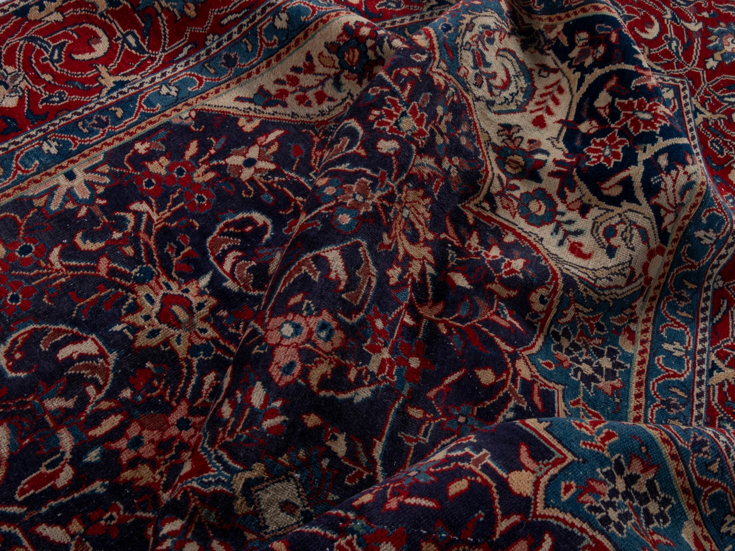 Persian Mahal oversized rug in navy and burgundy, view 18 of 19