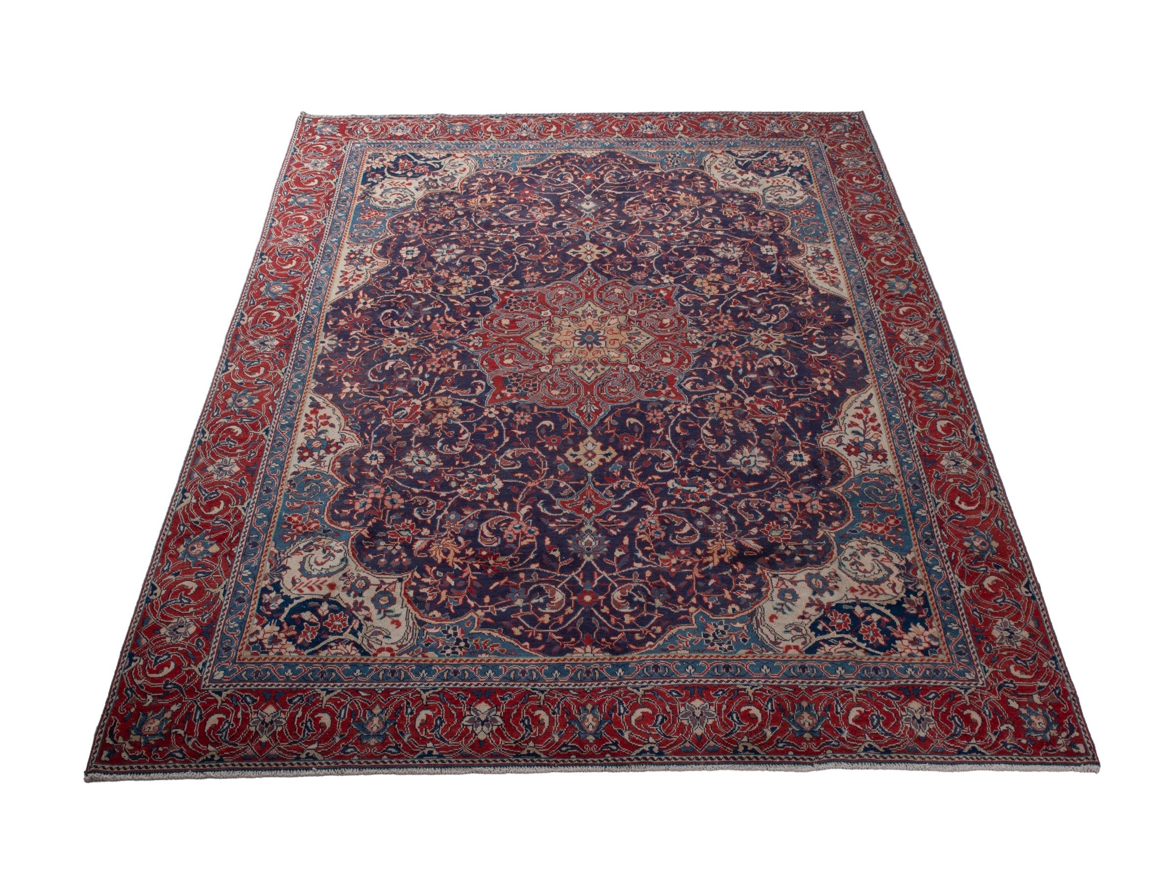Persian Mahal oversized rug in navy and burgundy, view 2 of 19