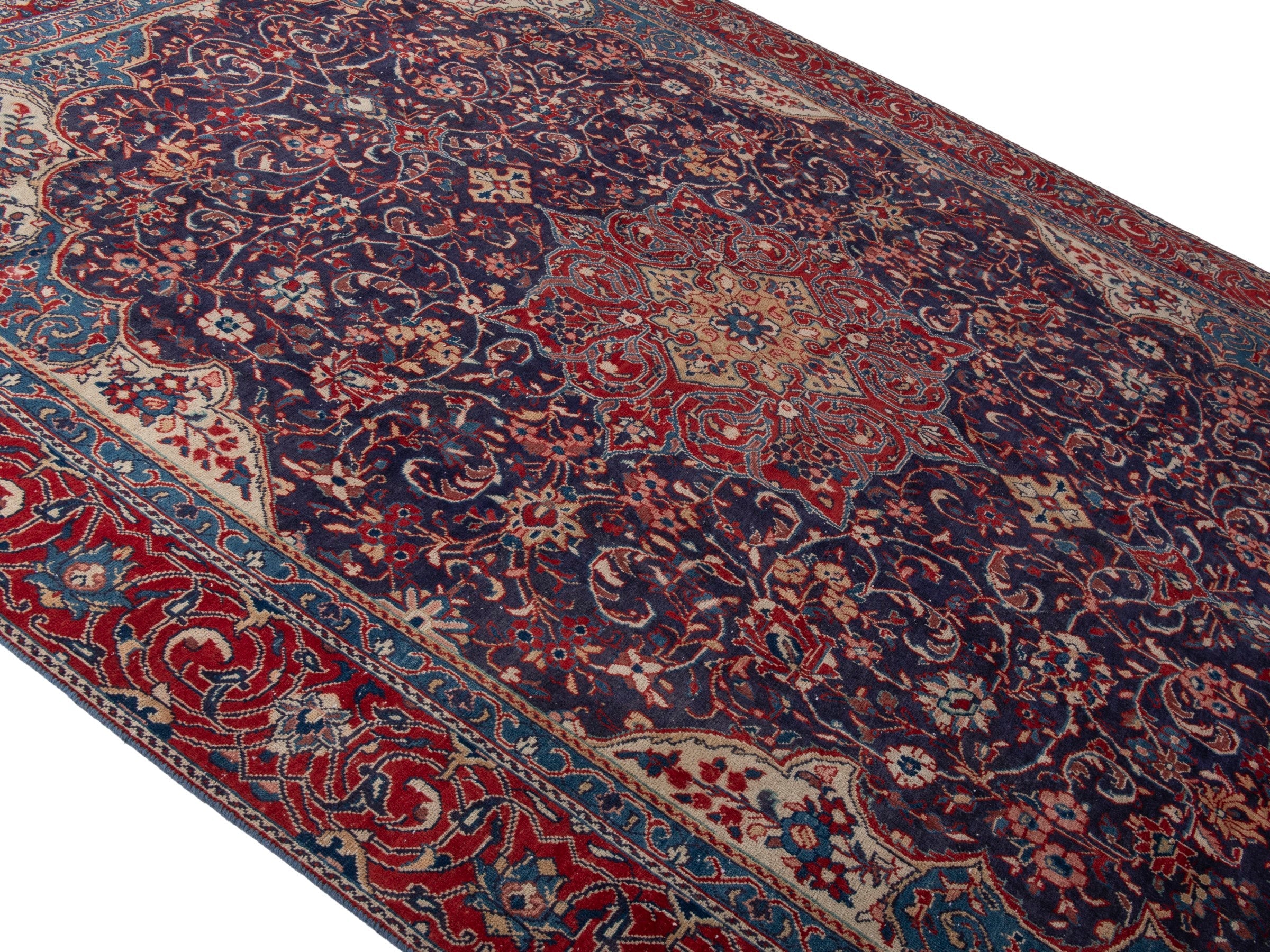 Persian Mahal oversized rug in navy and burgundy, view 3 of 19