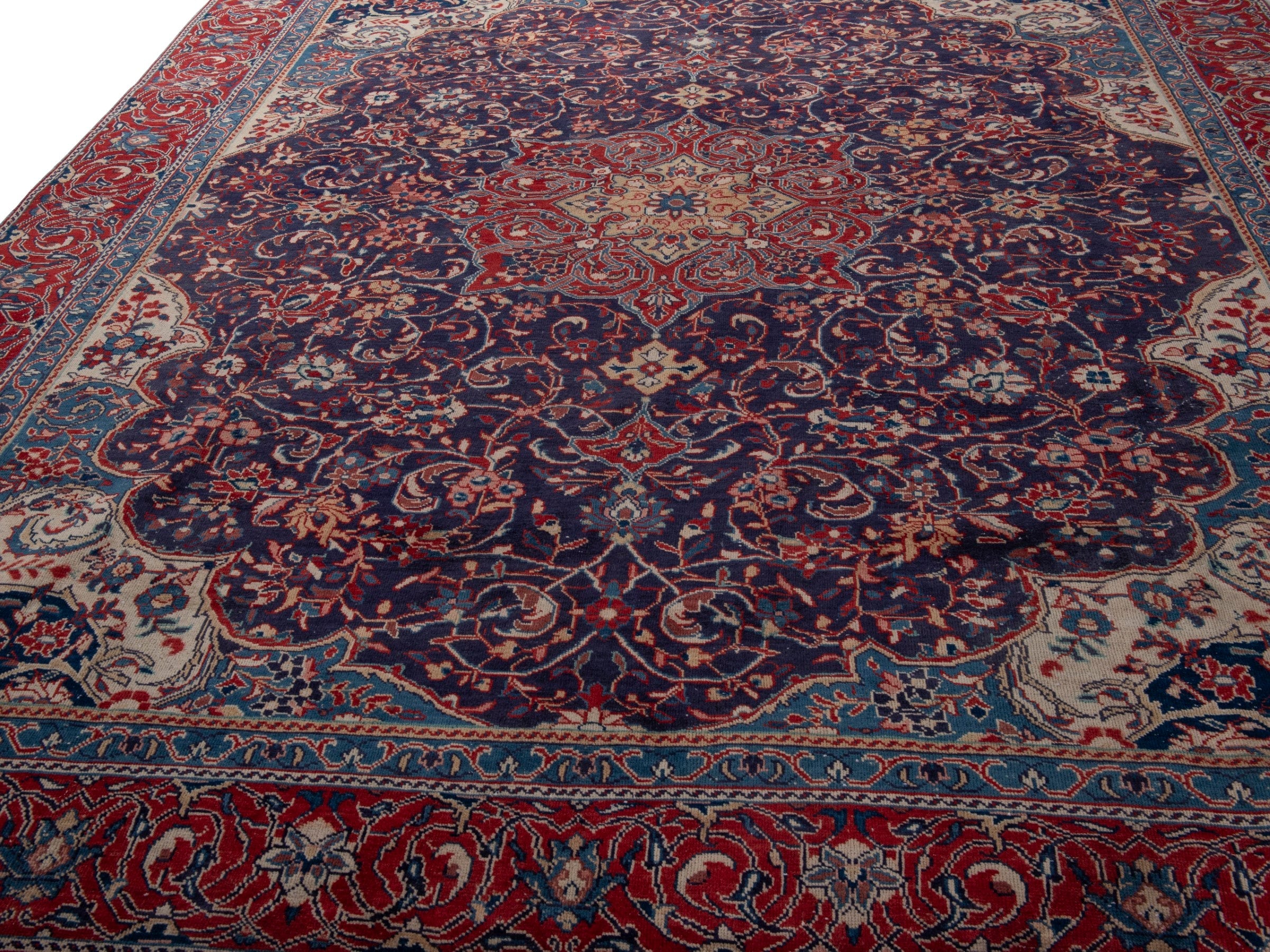 Persian Mahal oversized rug in navy and burgundy, view 8 of 19