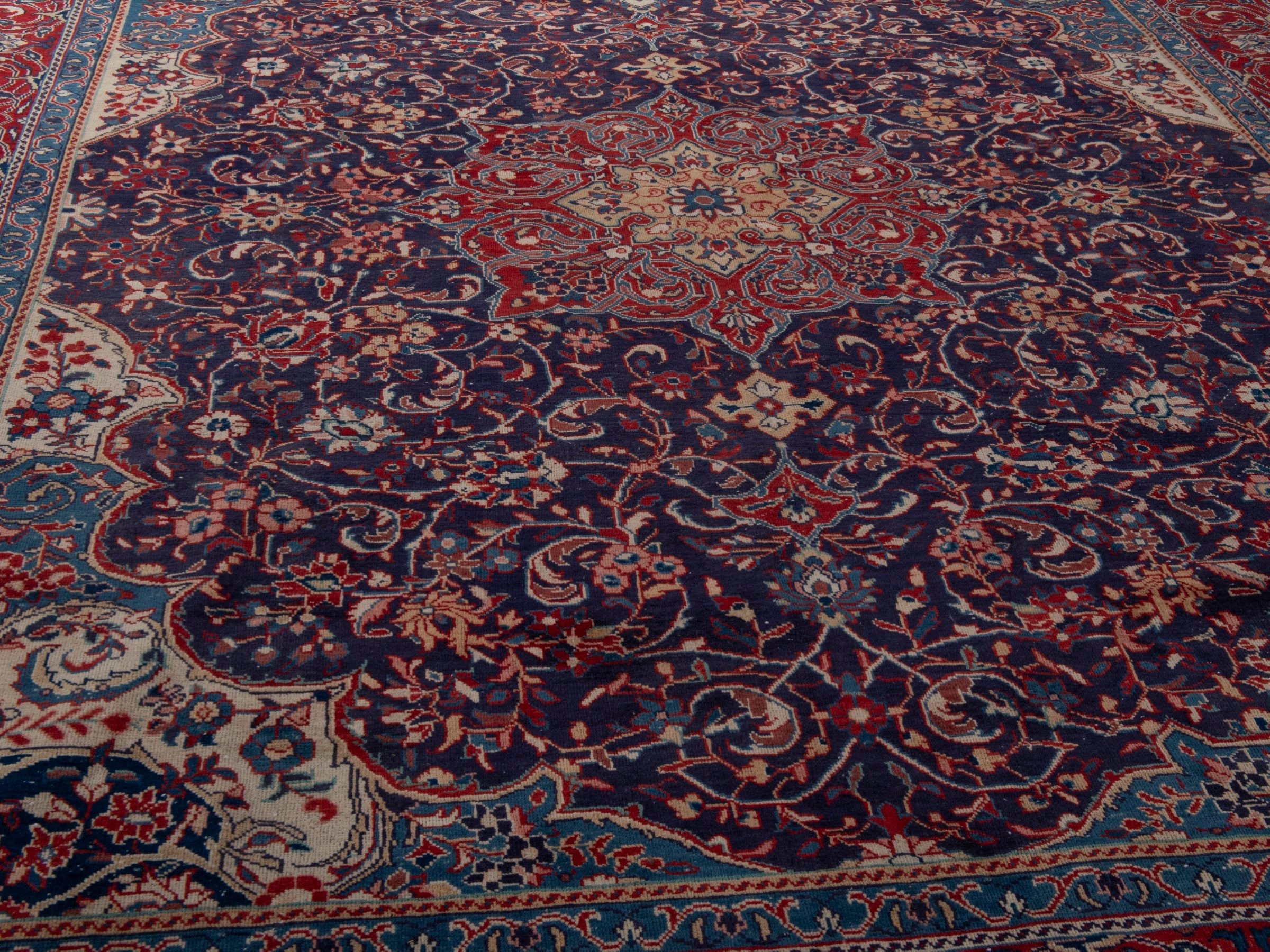 Persian Mahal oversized rug in navy and burgundy, view 10 of 19