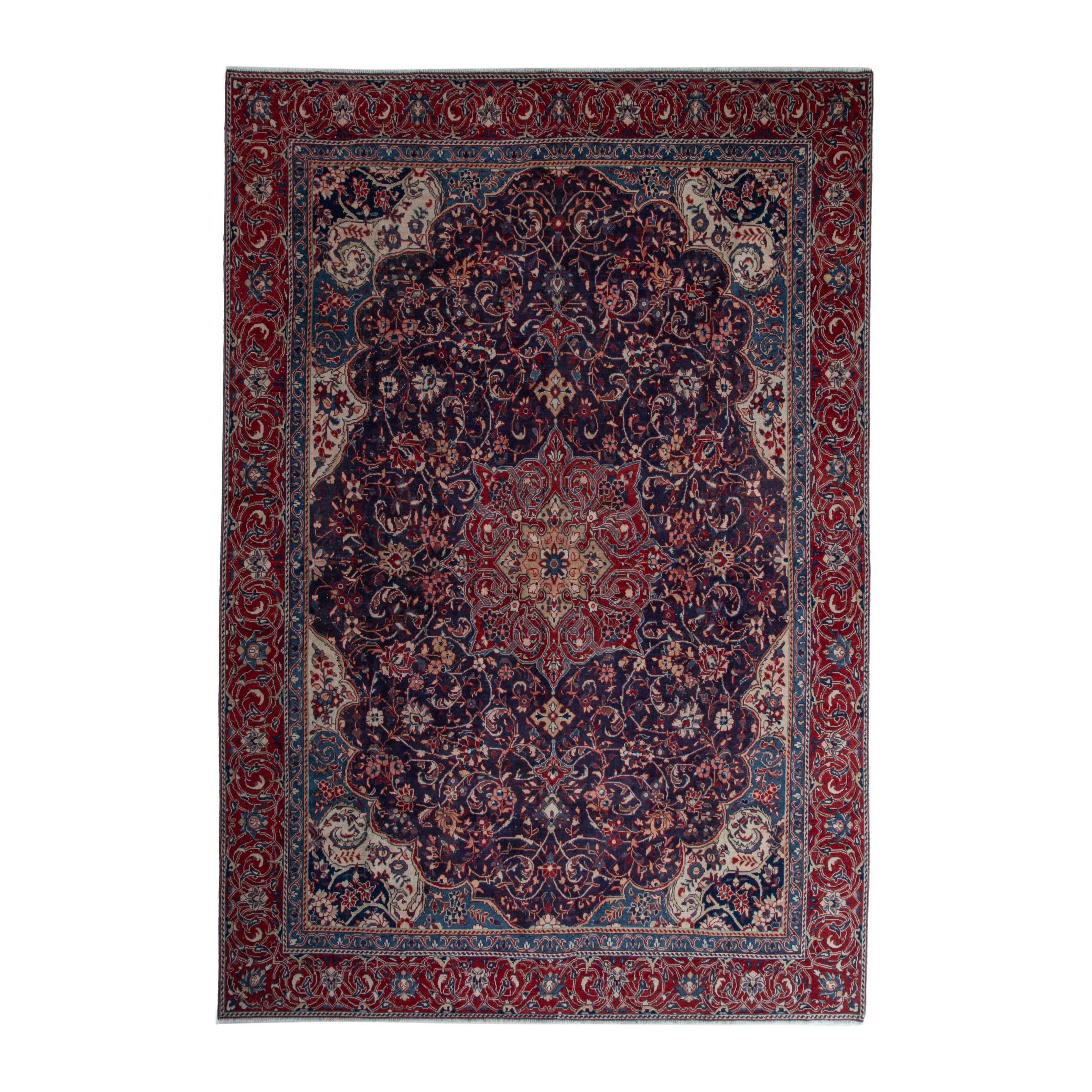 Persian Mahal oversized rug in navy and burgundy, 9'4" x 12'6"