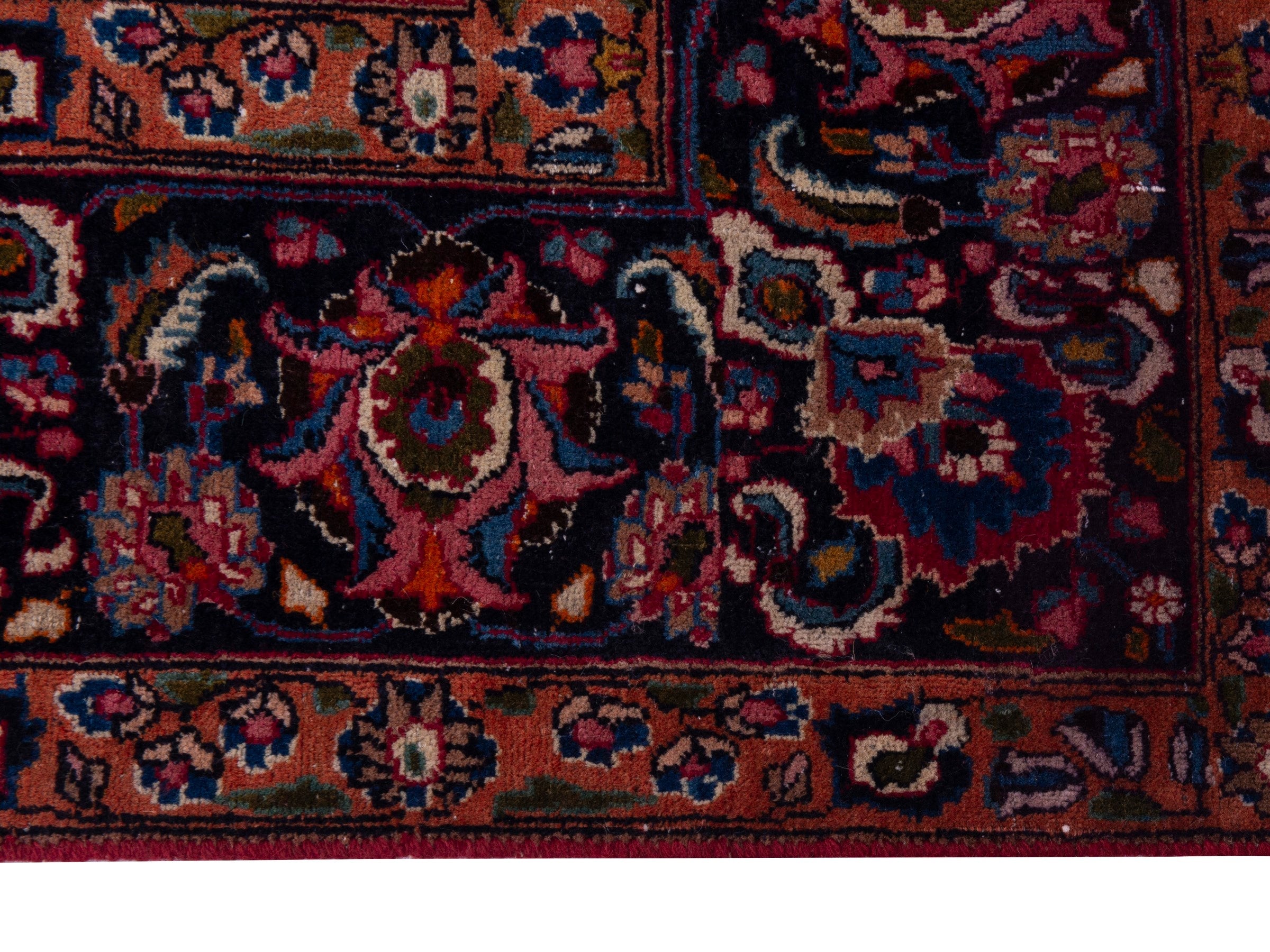 Persian Mashhad oversized rug in burgundy and navy, view 3 of 10