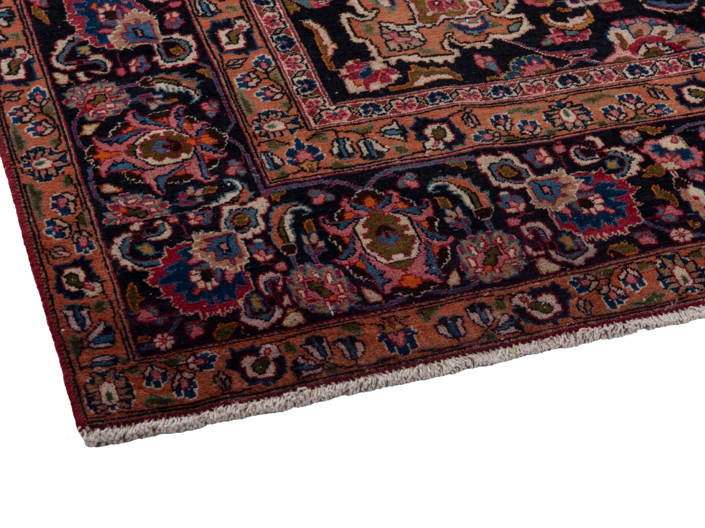 Persian Mashhad oversized rug in burgundy and navy, view 4 of 10