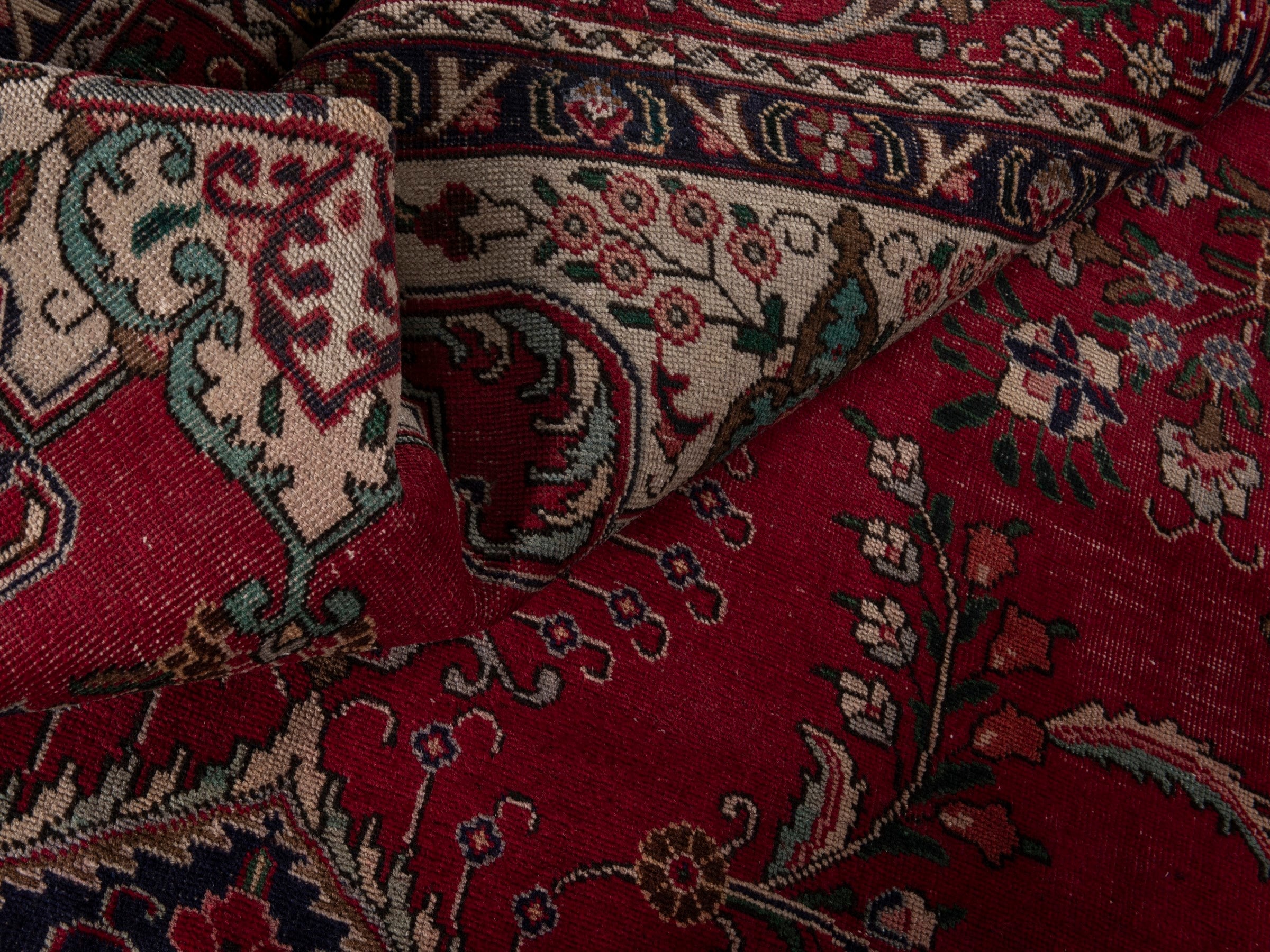 Persian Tabriz oversized rug in deep red and burgundy, view 19 of 21