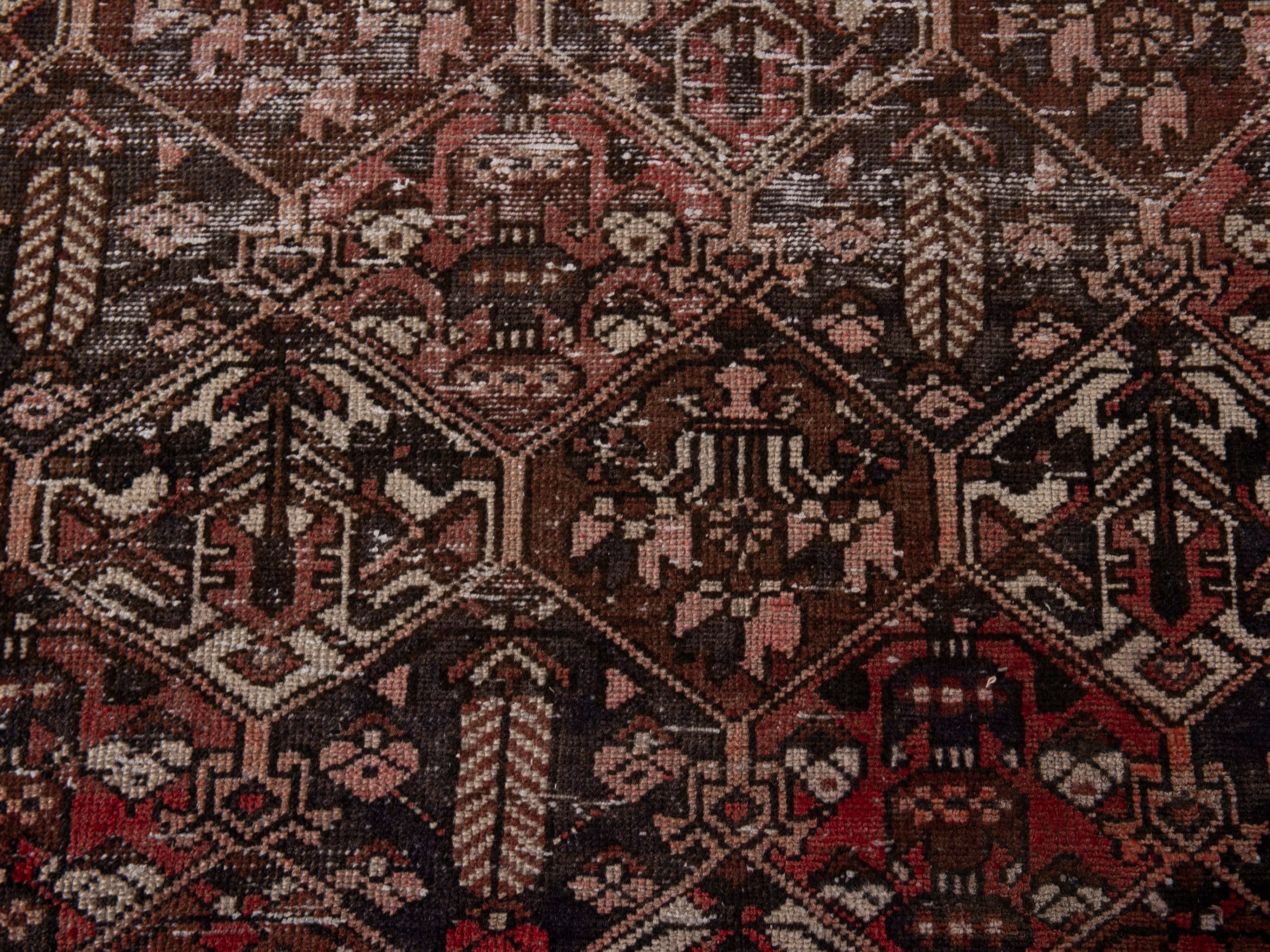 Persian Bakhtiari area rug in burgundy and charcoal, view 12 of 21