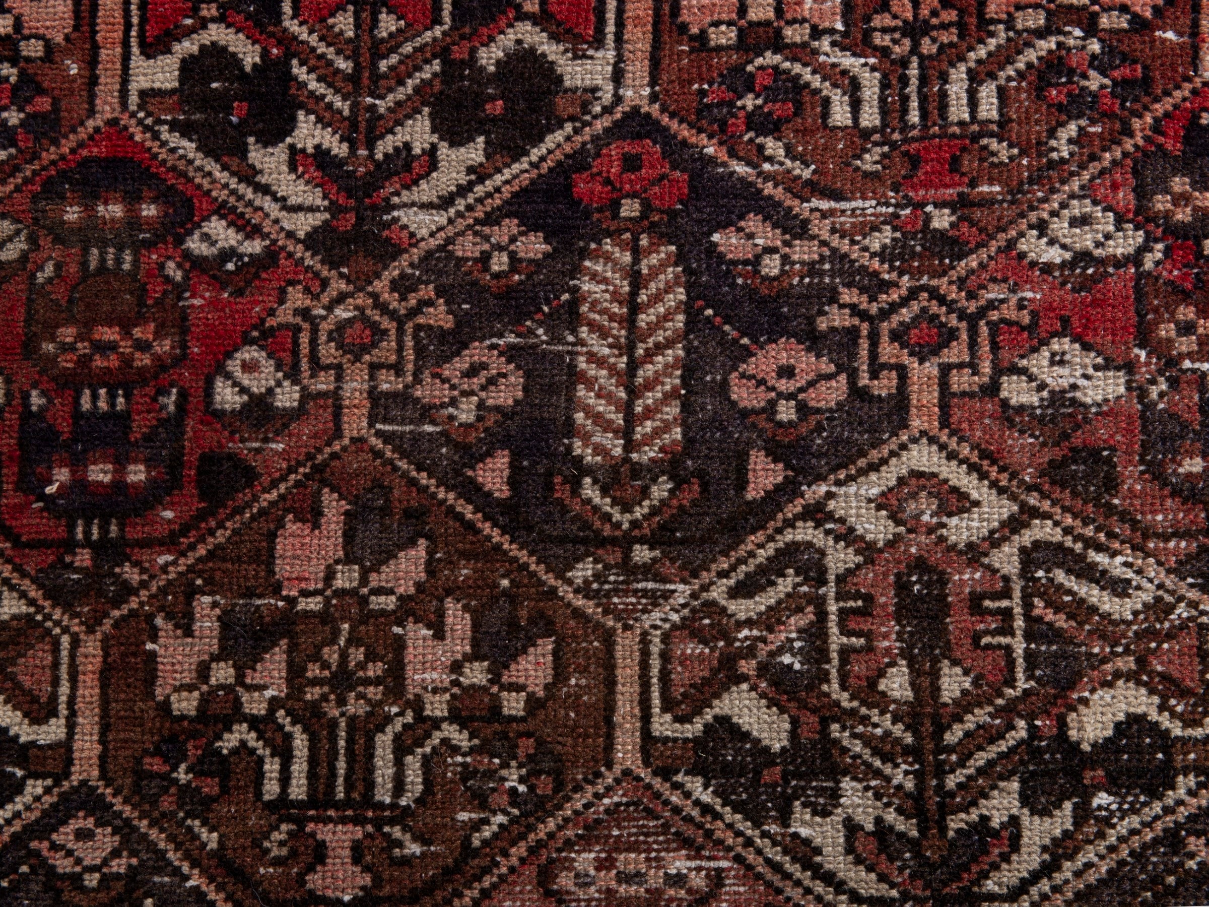 Persian Bakhtiari area rug in burgundy and charcoal, view 15 of 21