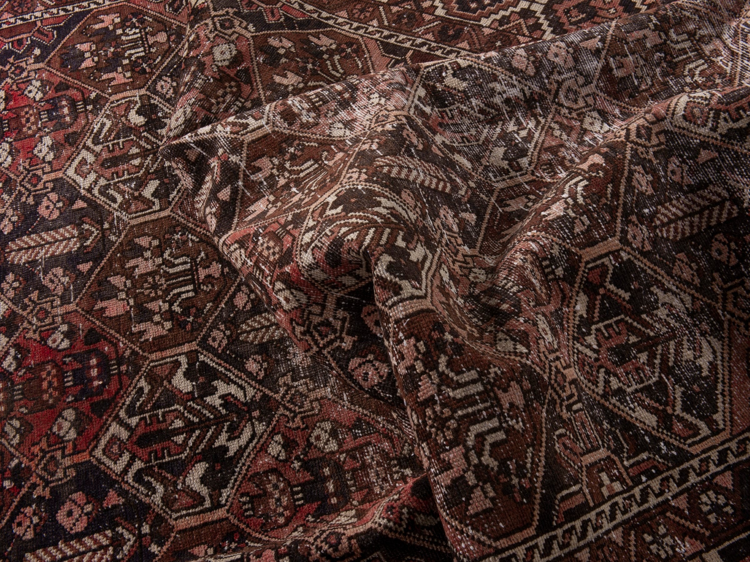 Persian Bakhtiari area rug in burgundy and charcoal, view 19 of 21