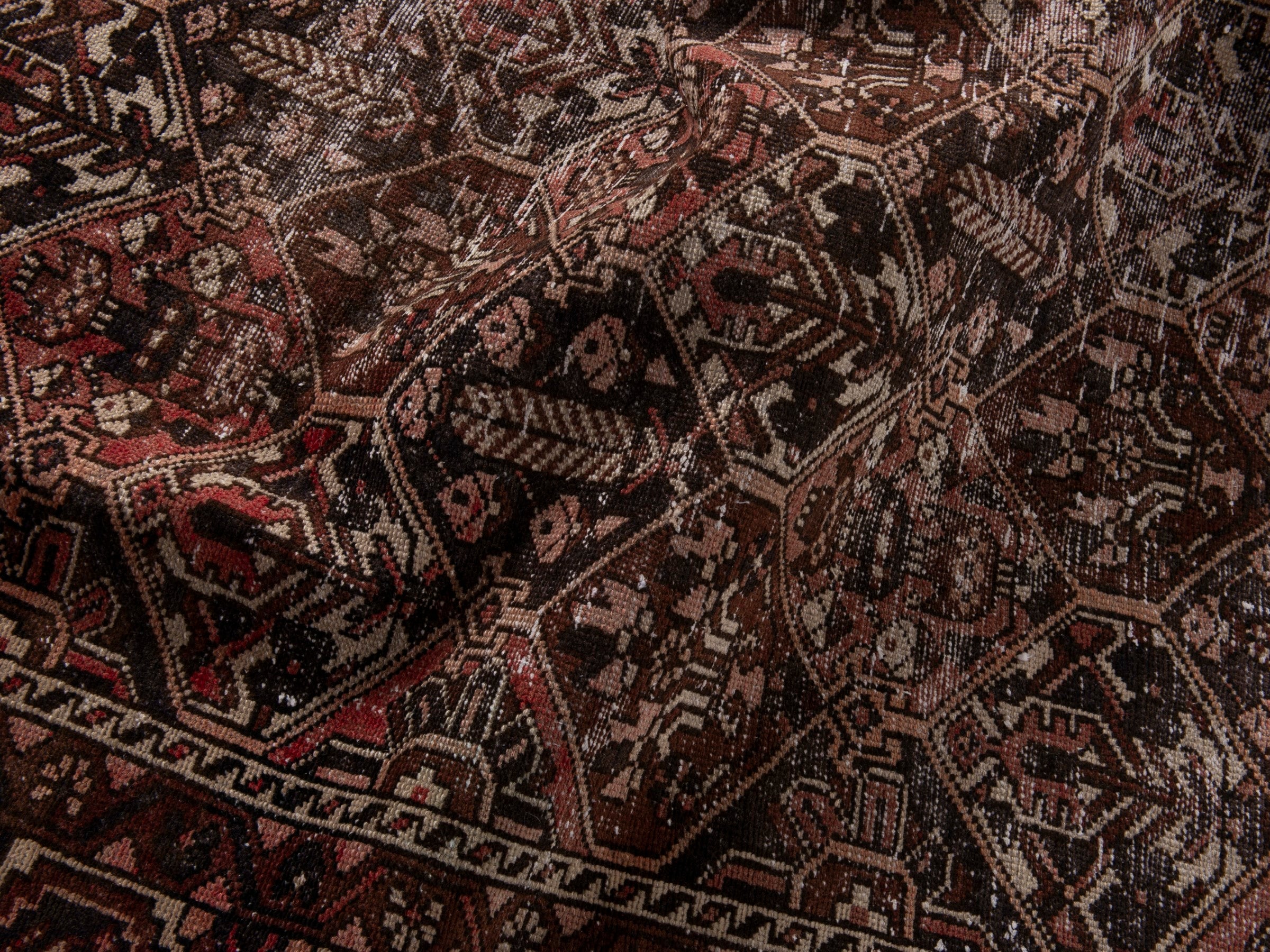 Persian Bakhtiari area rug in burgundy and charcoal, view 20 of 21