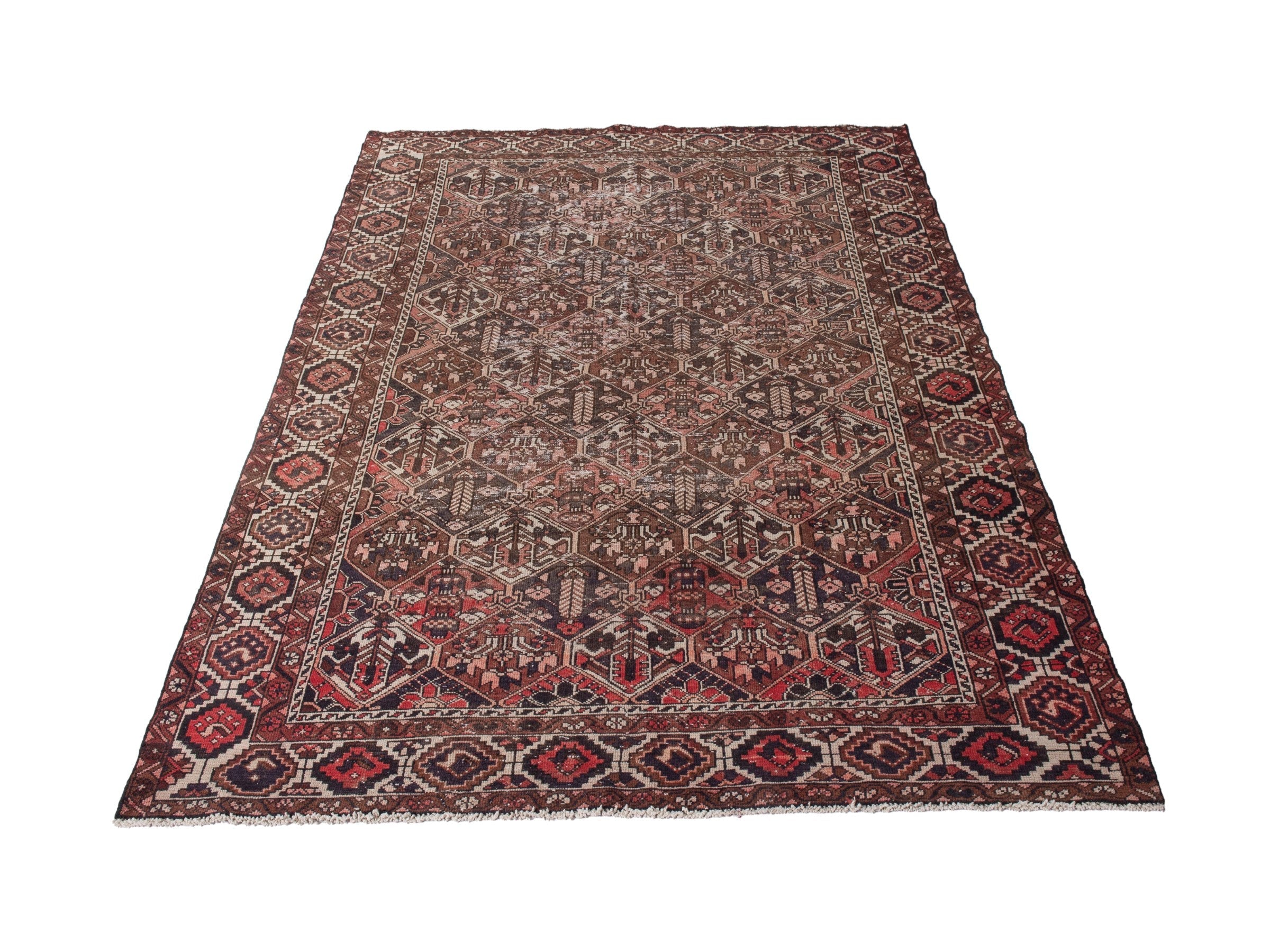 Persian Bakhtiari area rug in burgundy and charcoal, view 3 of 21
