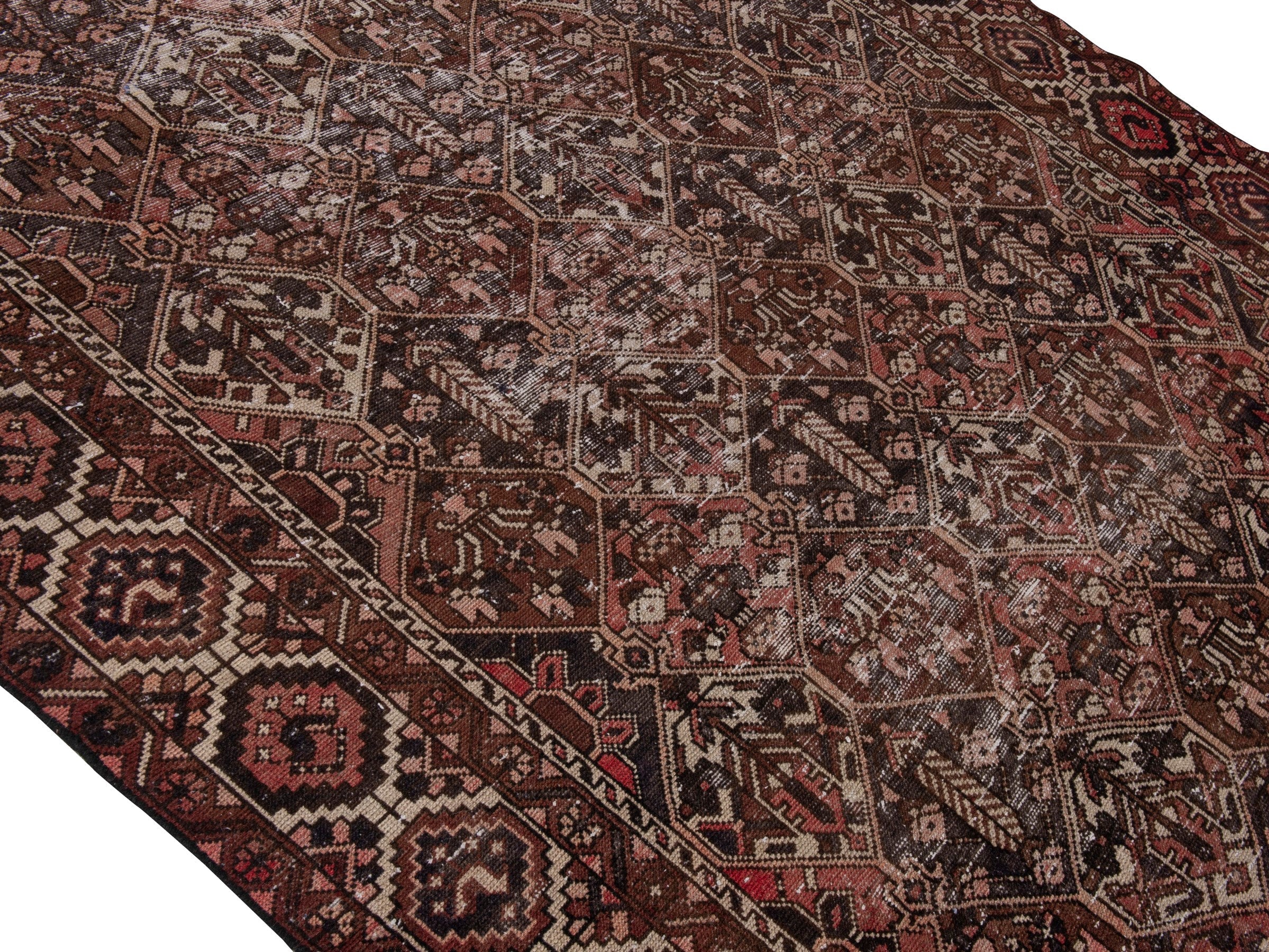 Persian Bakhtiari area rug in burgundy and charcoal, view 4 of 21