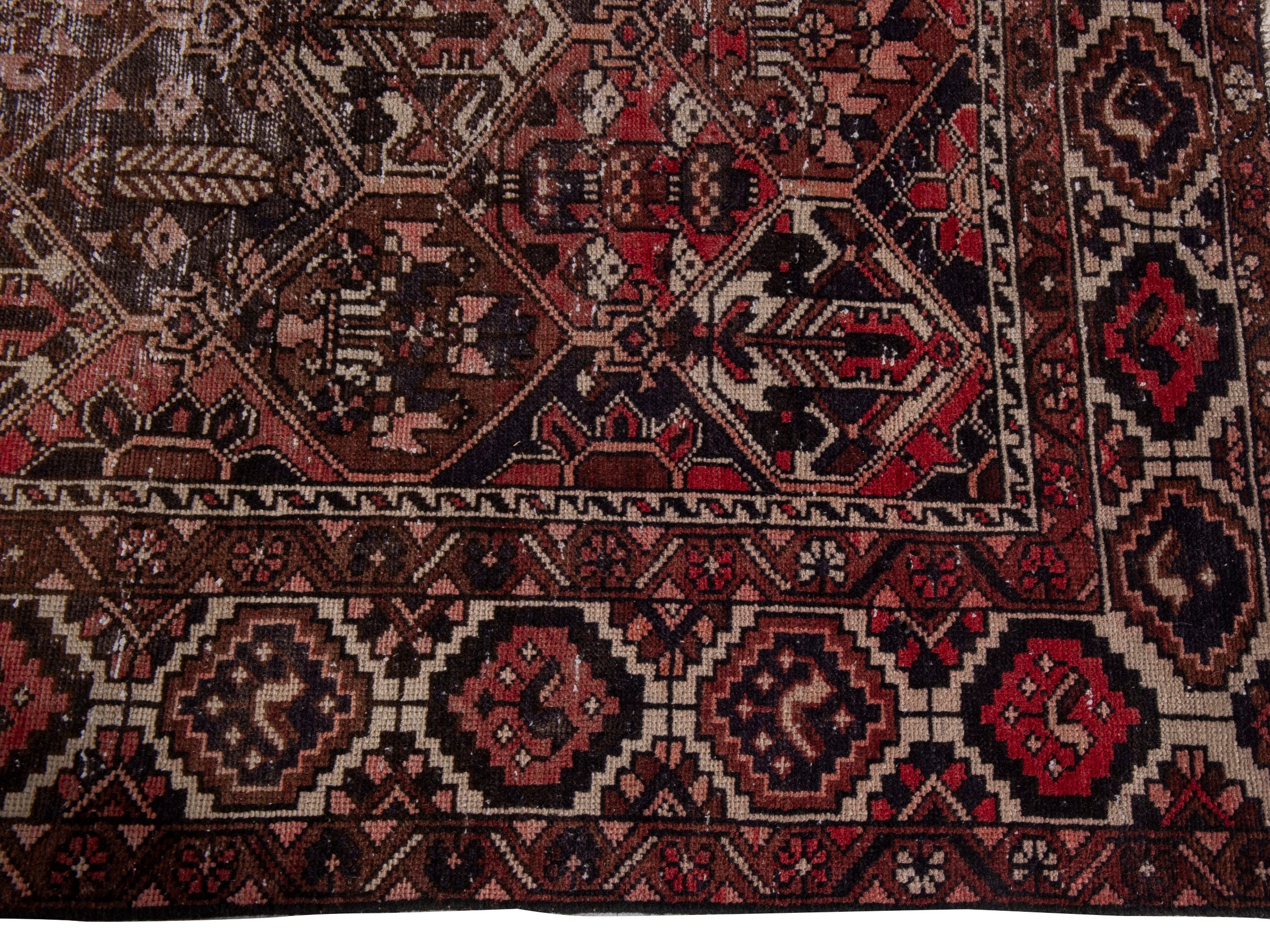 Persian Bakhtiari area rug in burgundy and charcoal, view 5 of 21