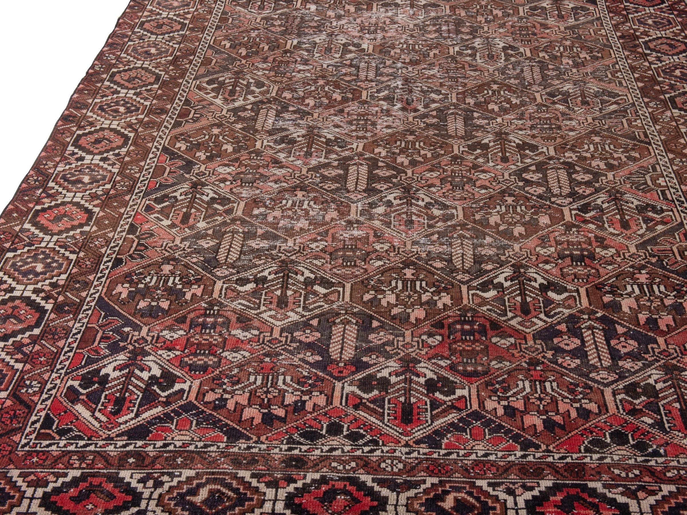 Persian Bakhtiari area rug in burgundy and charcoal, view 10 of 21