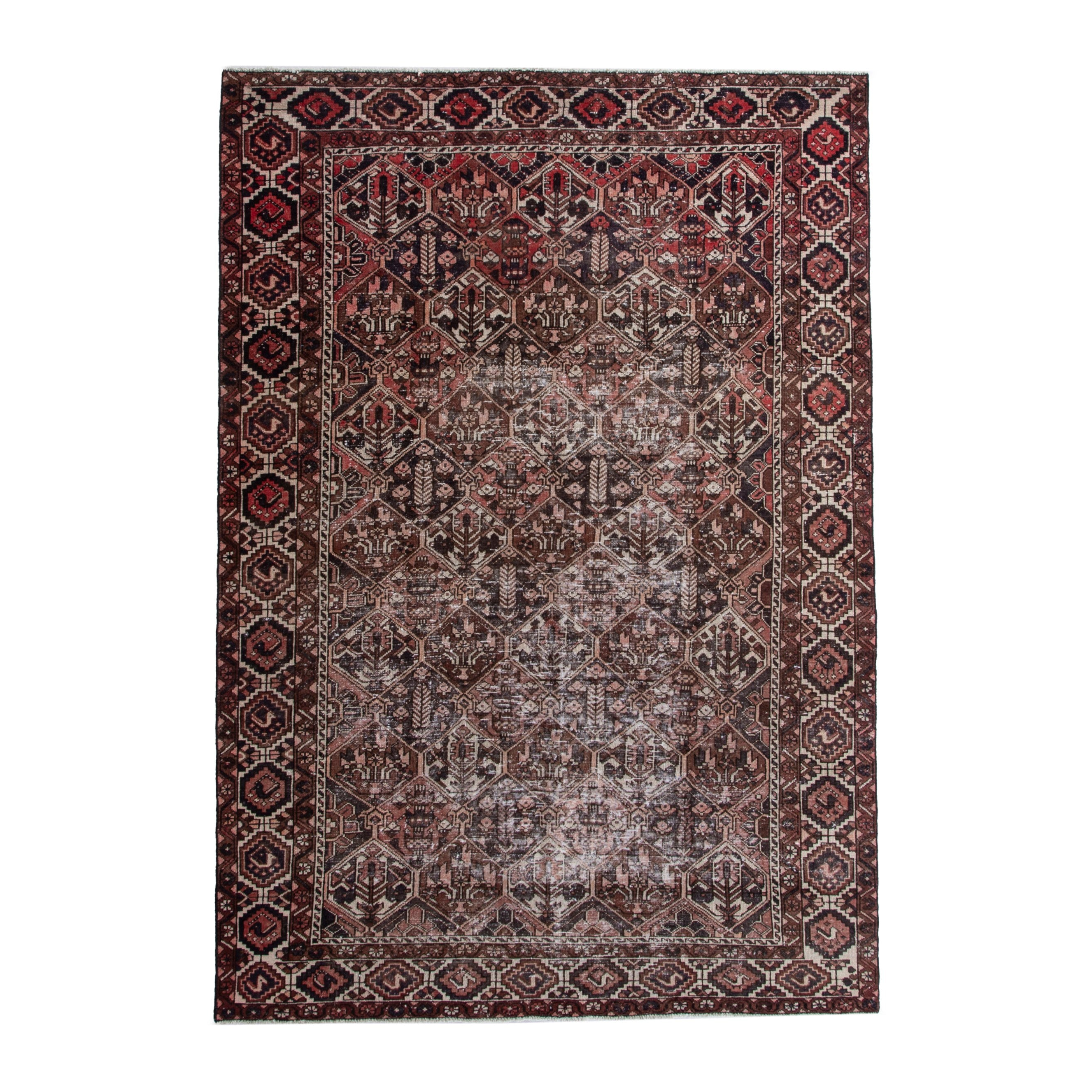 Persian Bakhtiari area rug in burgundy and charcoal, 7'1" x 9'10"