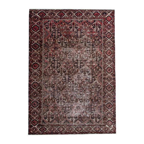 Persian Bakhtiari area rug in burgundy and charcoal, 7'1" x 9'10"