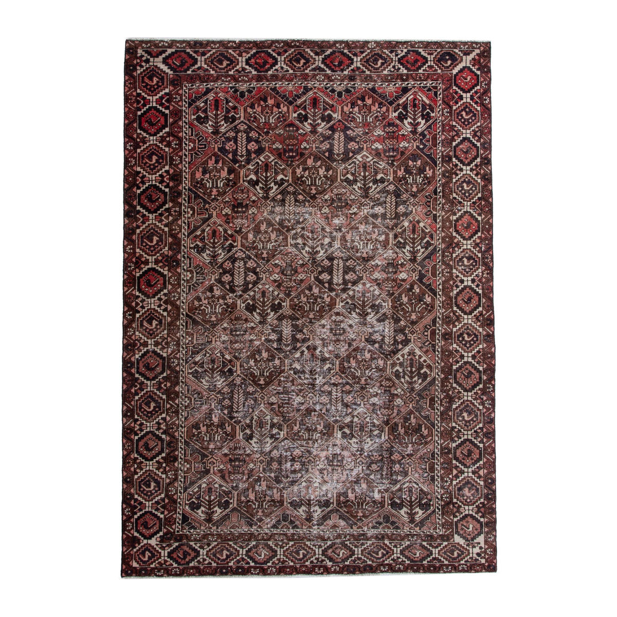 Persian Bakhtiari area rug in burgundy and charcoal, 7'1" x 9'10"