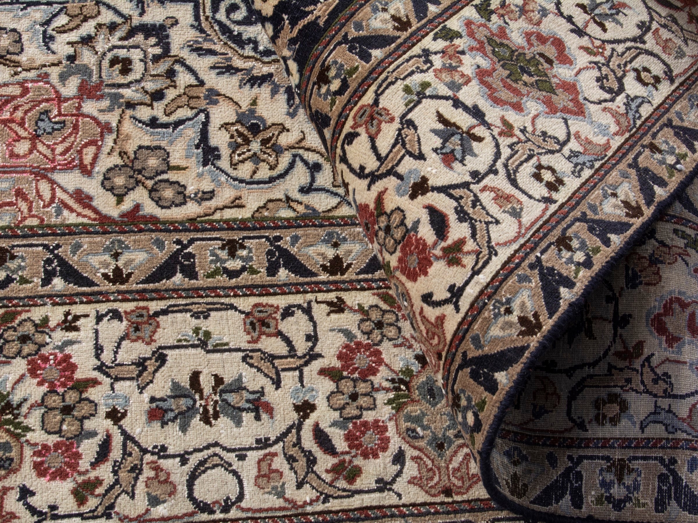 Persian Nain oversized rug in navy and cream, view 13 of 17